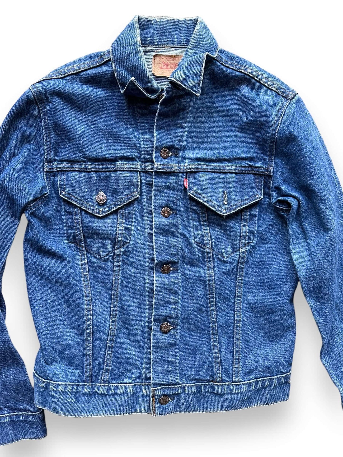 Front Detail on Vintage Dark 2-Pocket Levi's Type III Denim Jacket SZ 38 | Vintage Denim Jacket Seattle | Seattle Vintage Denim
