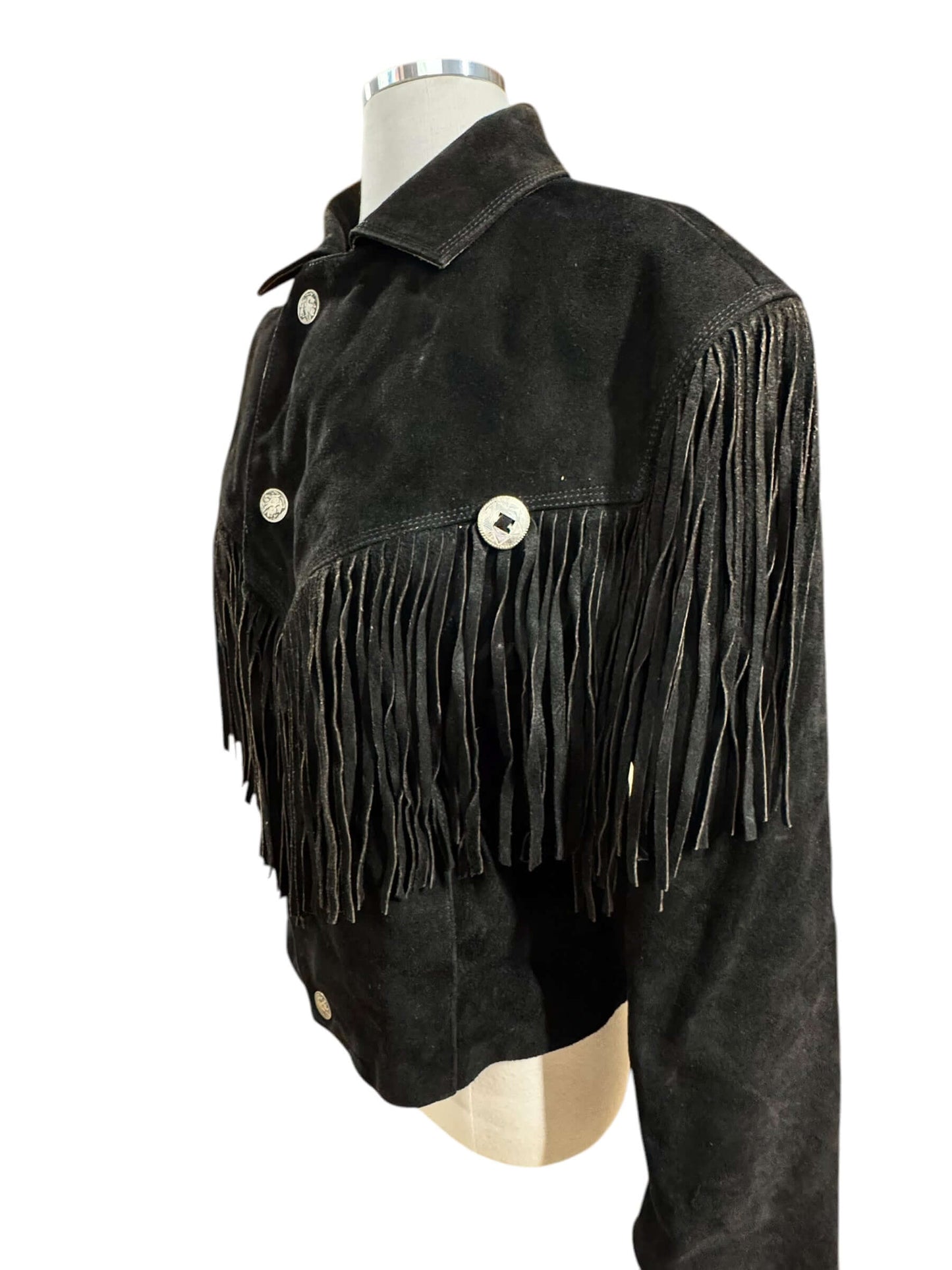 Side view of 1980s Wilsons Suede Fringe Jacket L
