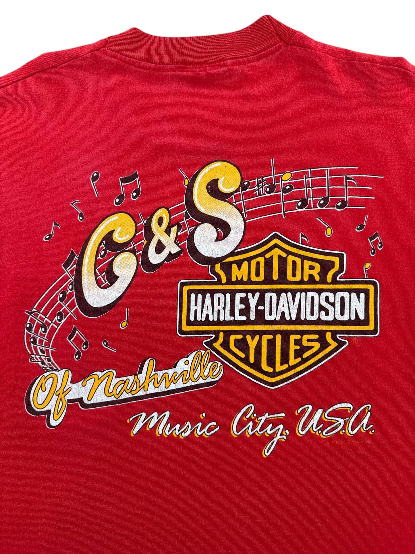 Back Graphic of Vintage Red Nashville Harley Tee SZ L