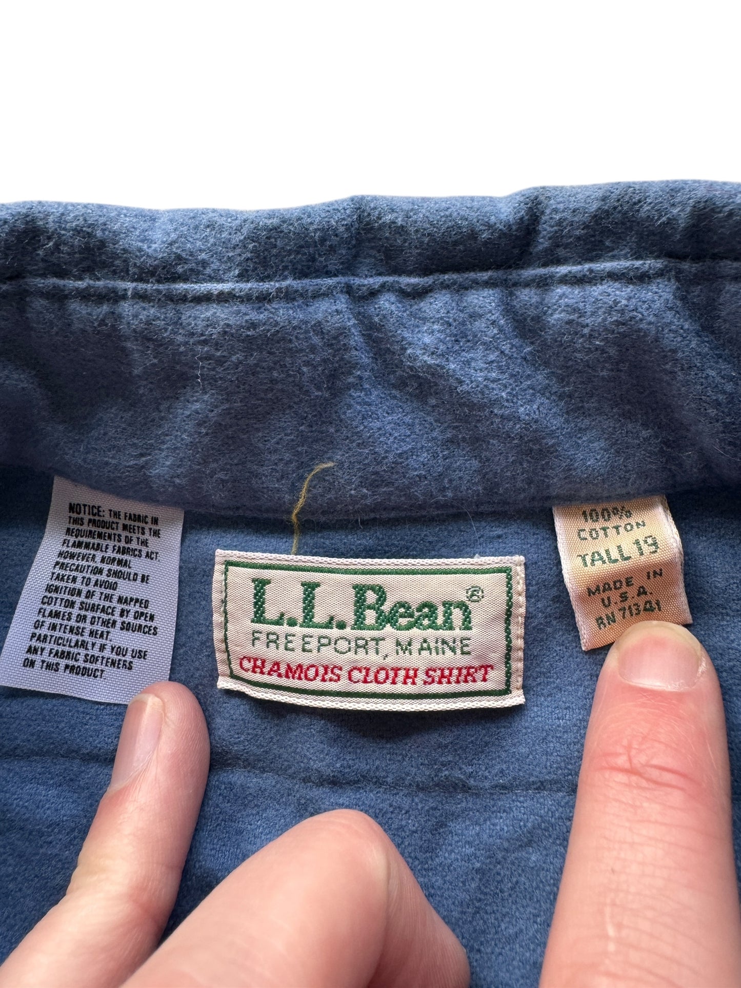 Tag on Vintage Blue LL Bean Chamois Cloth Shirt SZ XXL Tall