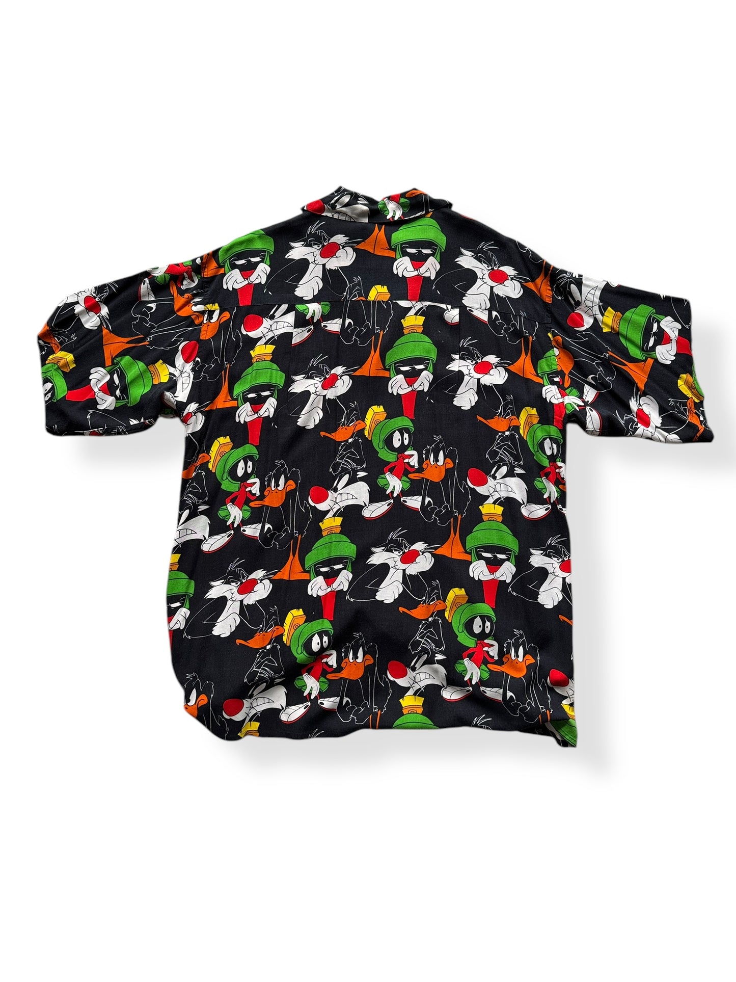 Back of Vintage Black Marvin the Martian Daffy Button Up SZ XL