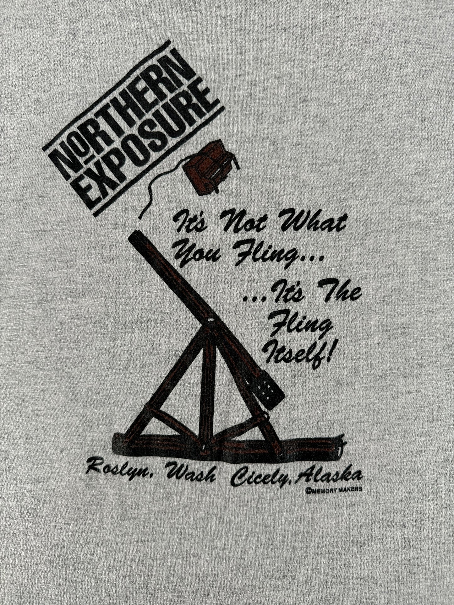 Graphic on Vintage Roslyn WA Northern Exposure Tee SZ XL