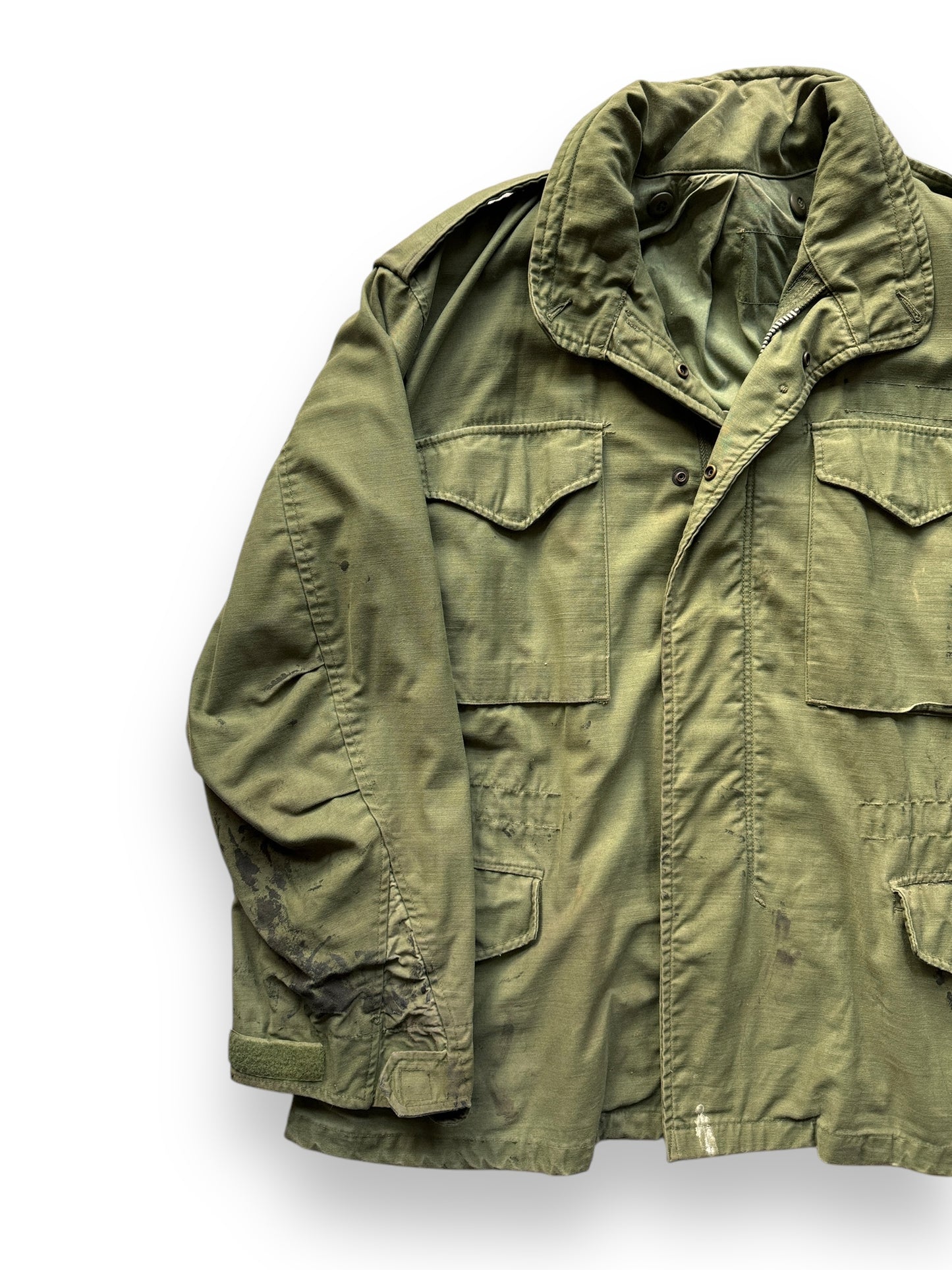 front right of Vintage Stained M-65 Field Jacket SZ L