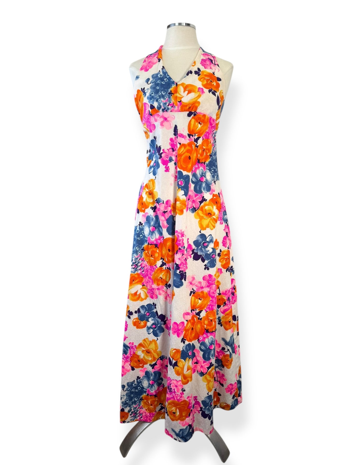 Front view of 1960s Handmade Halter Aloha Maxi Dress S