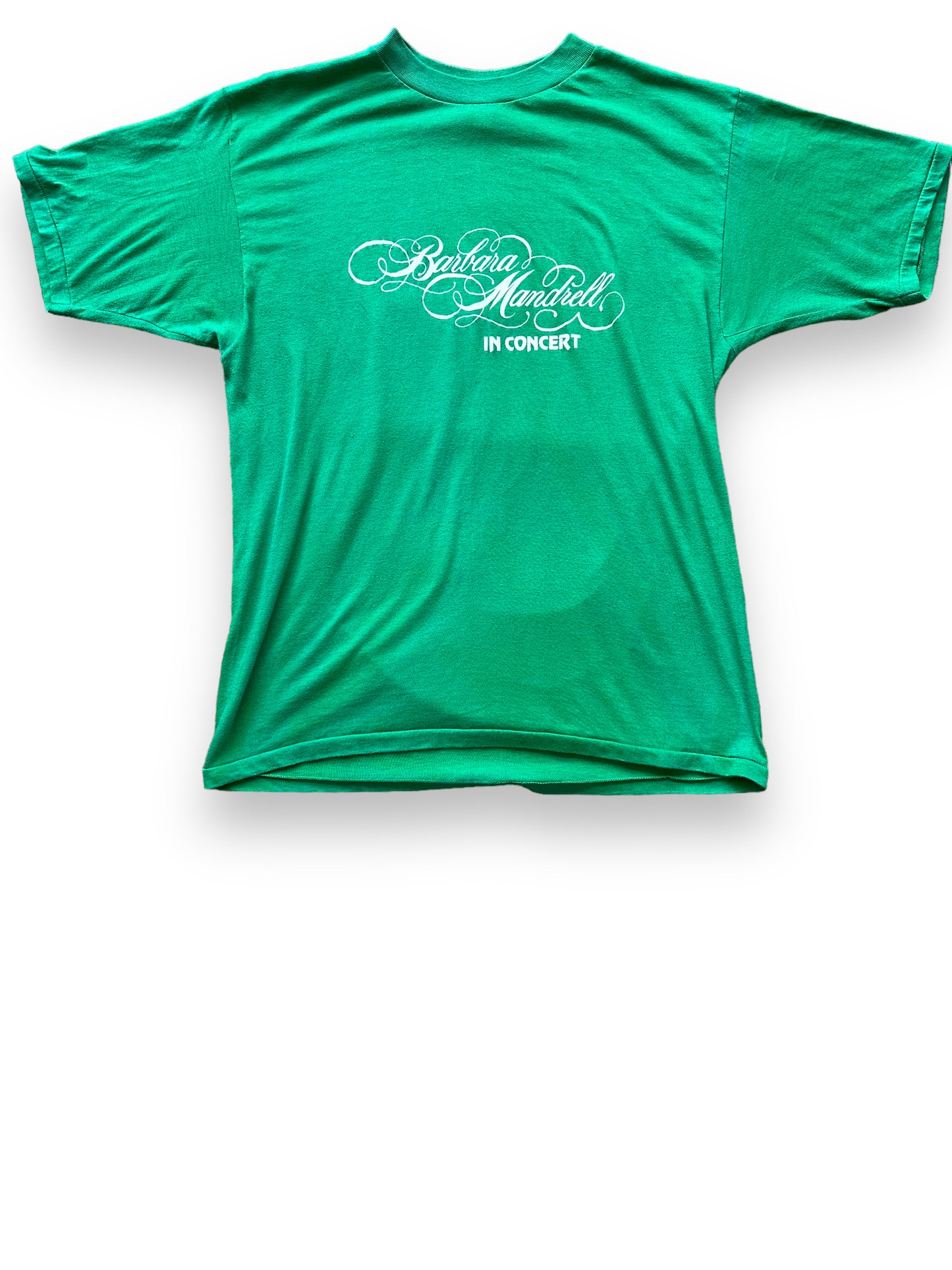 Front View of Vintage Green Barbara Mandrell Tee SZ XL | Vintage Country Music Tees Seattle | Barn Owl Vintage Goods