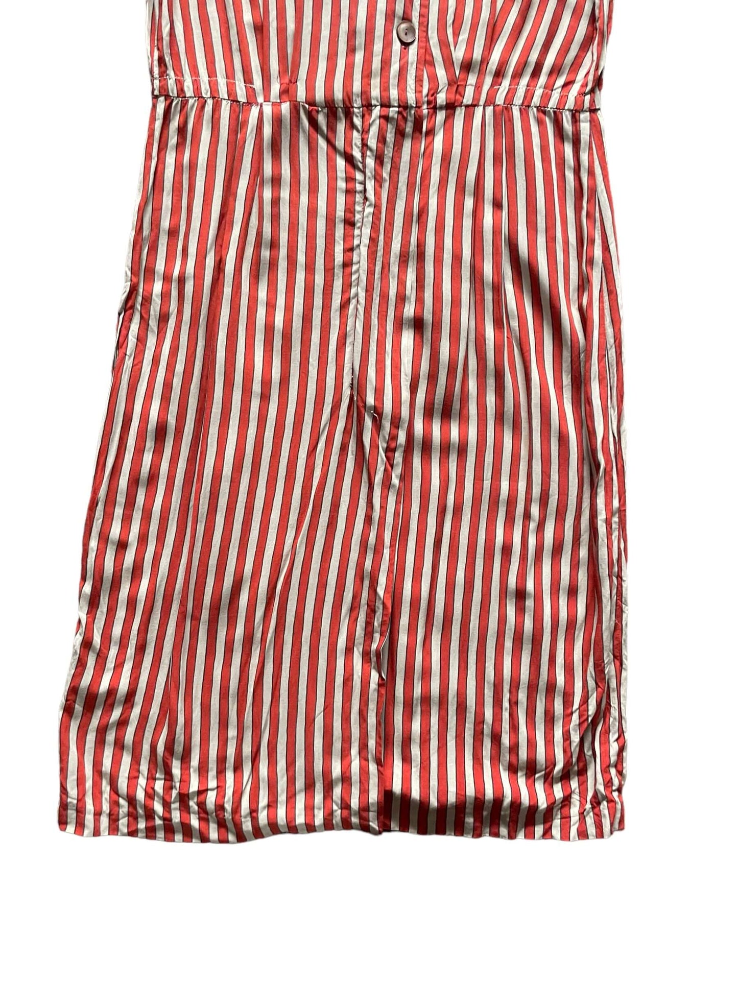 Front skirt view of Vintage Striped Rayon Dress SZ M | Barn Owl Vintage Dresses| Seattle Vintage Ladies Clothing