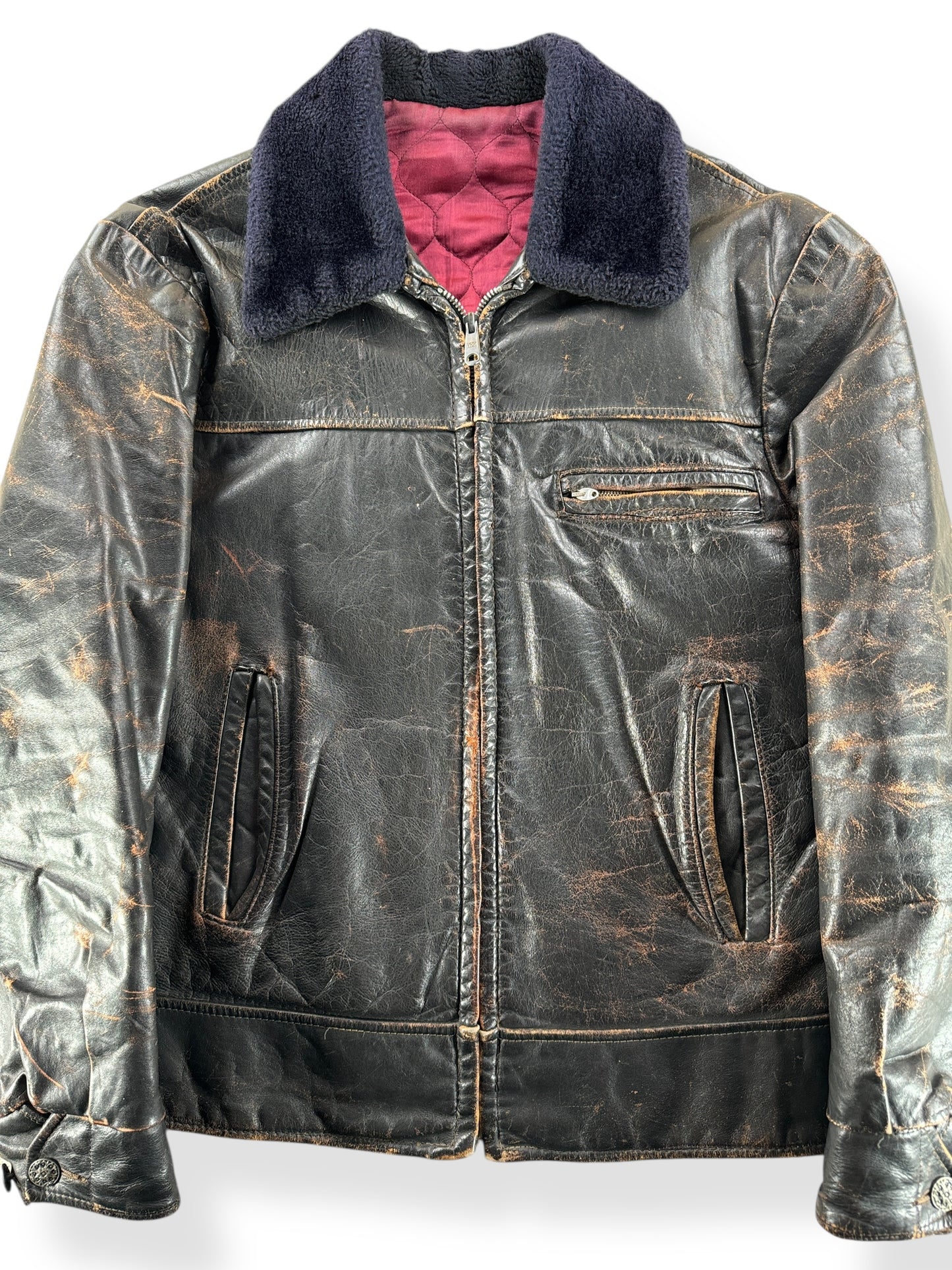Front Close Up of Vintage Harley-Davidson Horsehide Leather Jacket SZ M