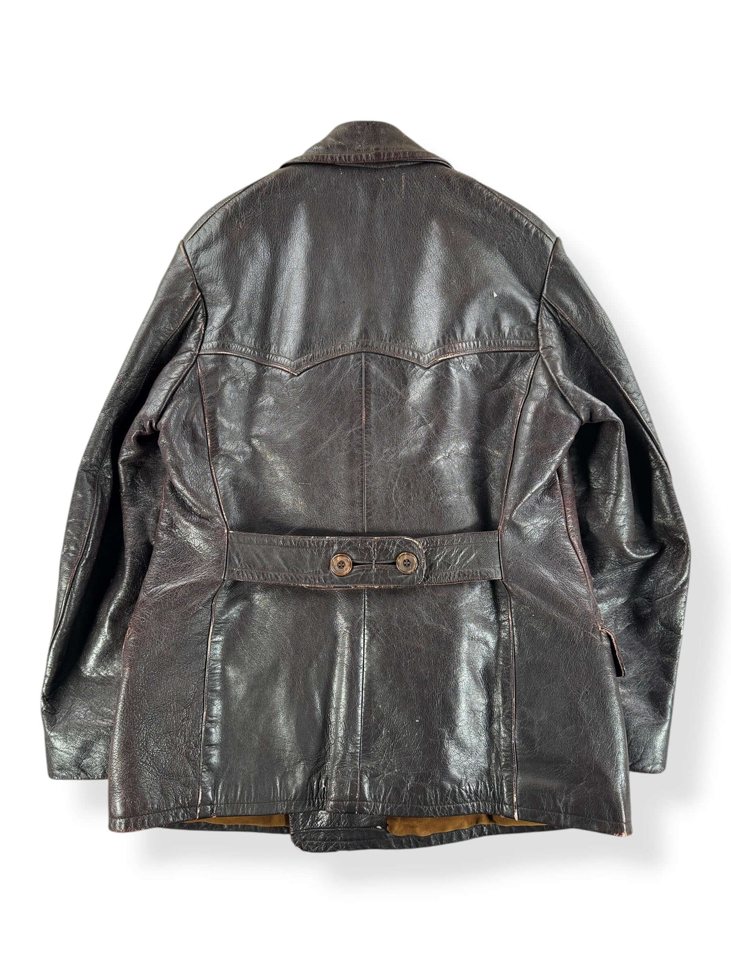 Back of Vintage 60s German Leather Trench Coat SZ M