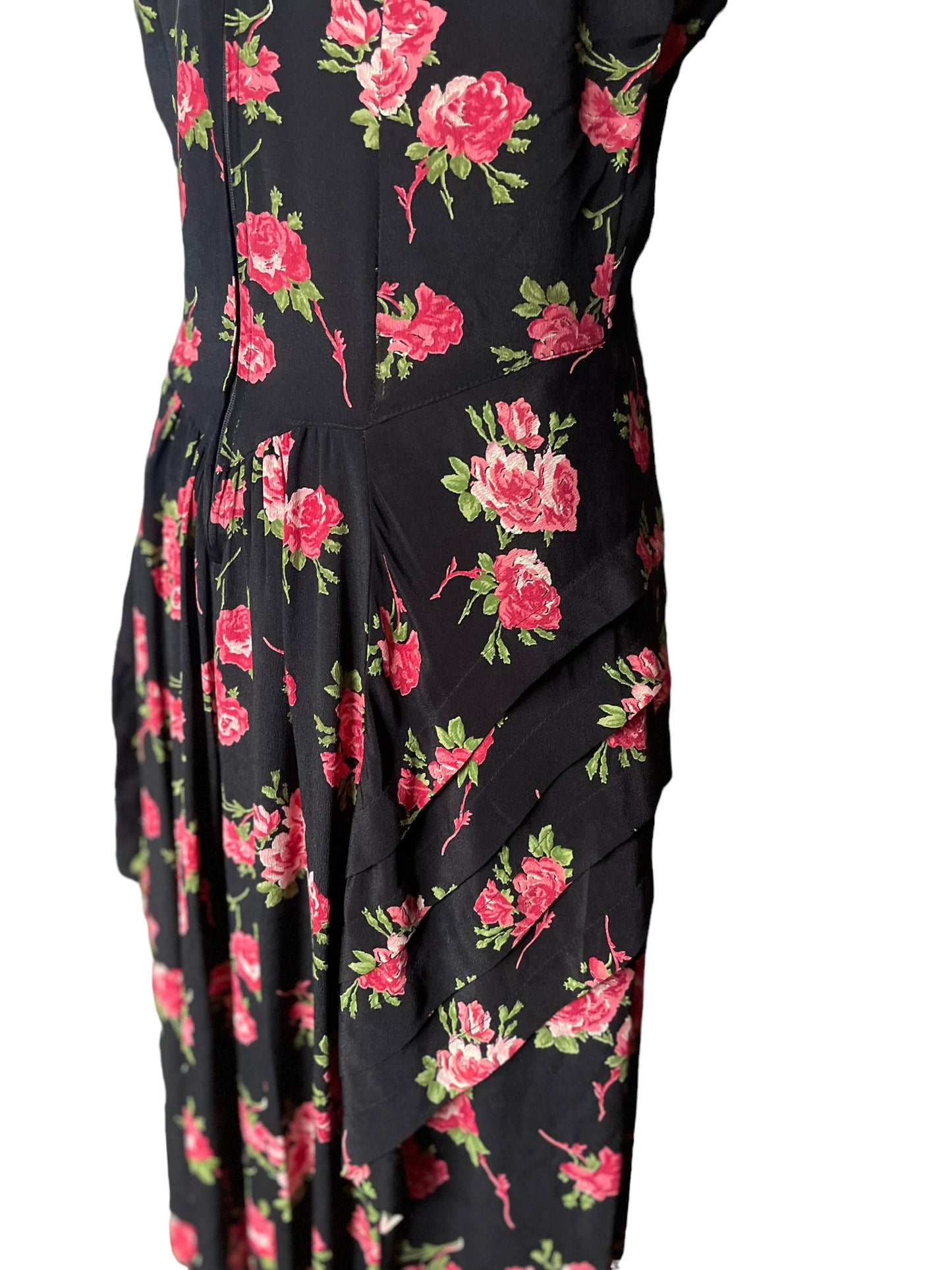 Back right side waist view of Vintage 80s Does 40s Roses Dress | Seattle Vintage Dresses | Barn Owl Ladies Clothing