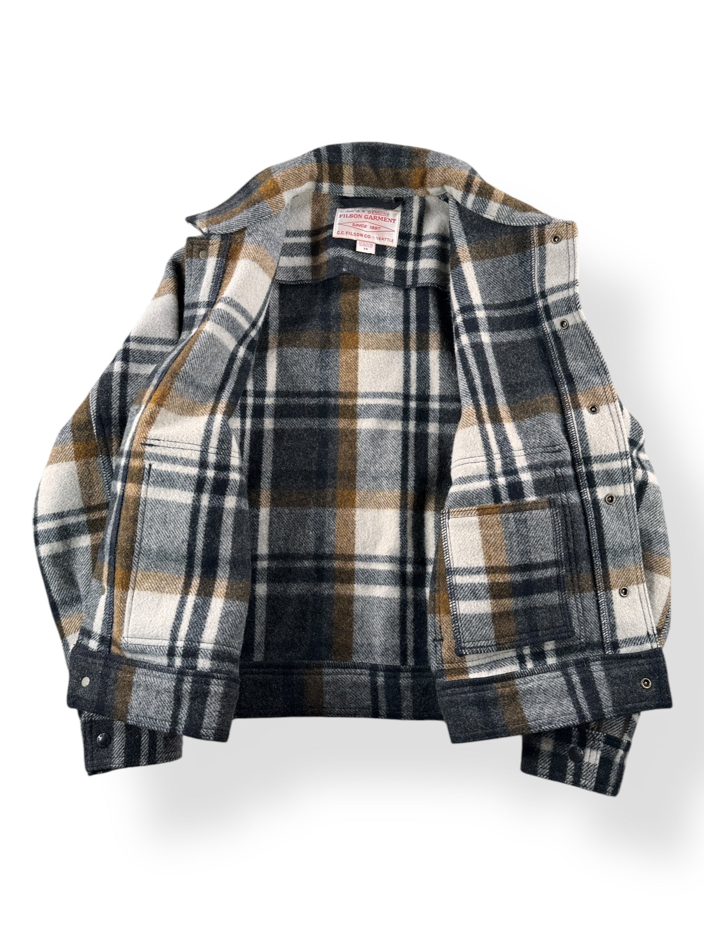 Inside of Modern Ladies Filson Wool Plaid Jacket SZ XS