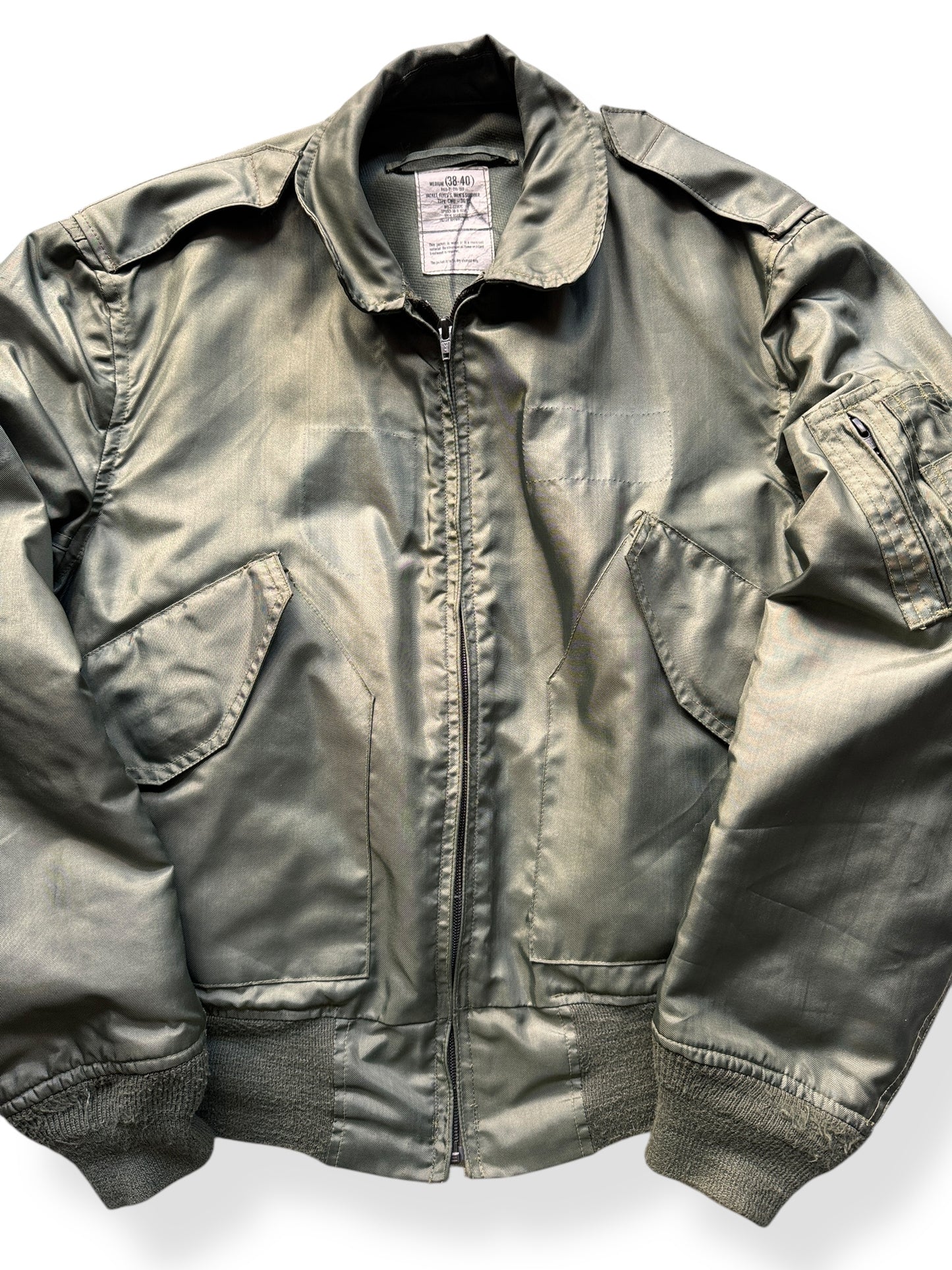 Front Close Up of Vintage Mens CWU-36 Summer Flight Jacket SZ M