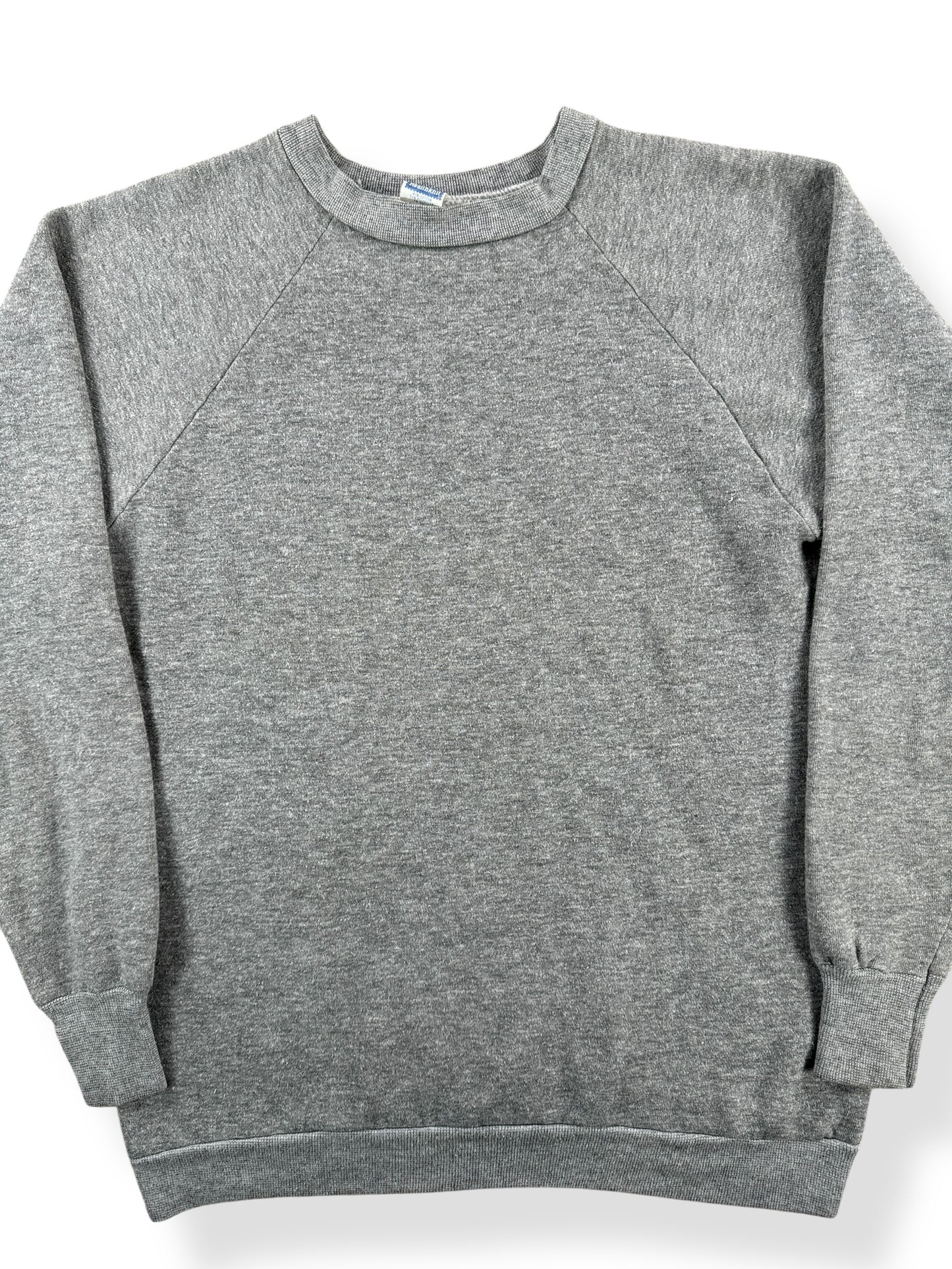 Front Close Up of Vintage Healthknit Heather Grey Crewneck SZ S
