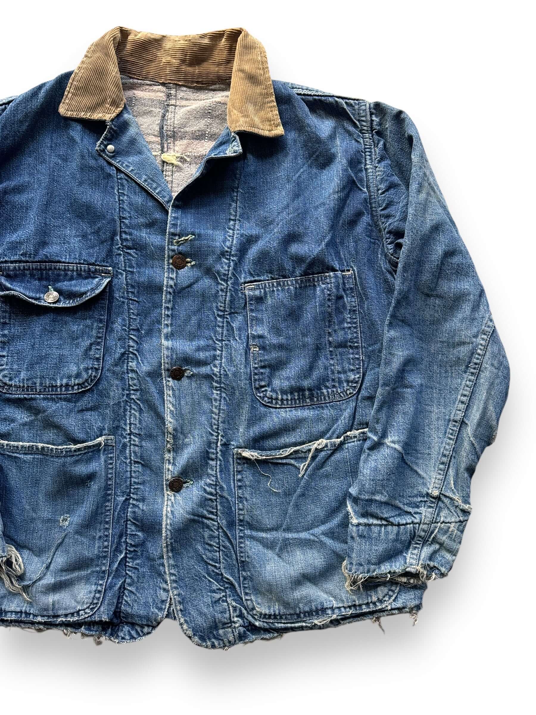 front left of Vintage Blue Top Blanket Lined Denim Chore Coat SZ 42