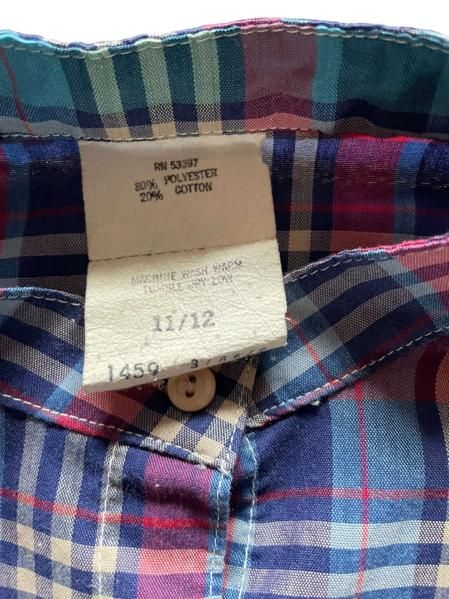 Tag view of Vintage 1980s plaid Dress With Eyelet Ruffles SZ S-M | Barn Owl Vintage Dresses | Seattle Vintage Ladies Clothing