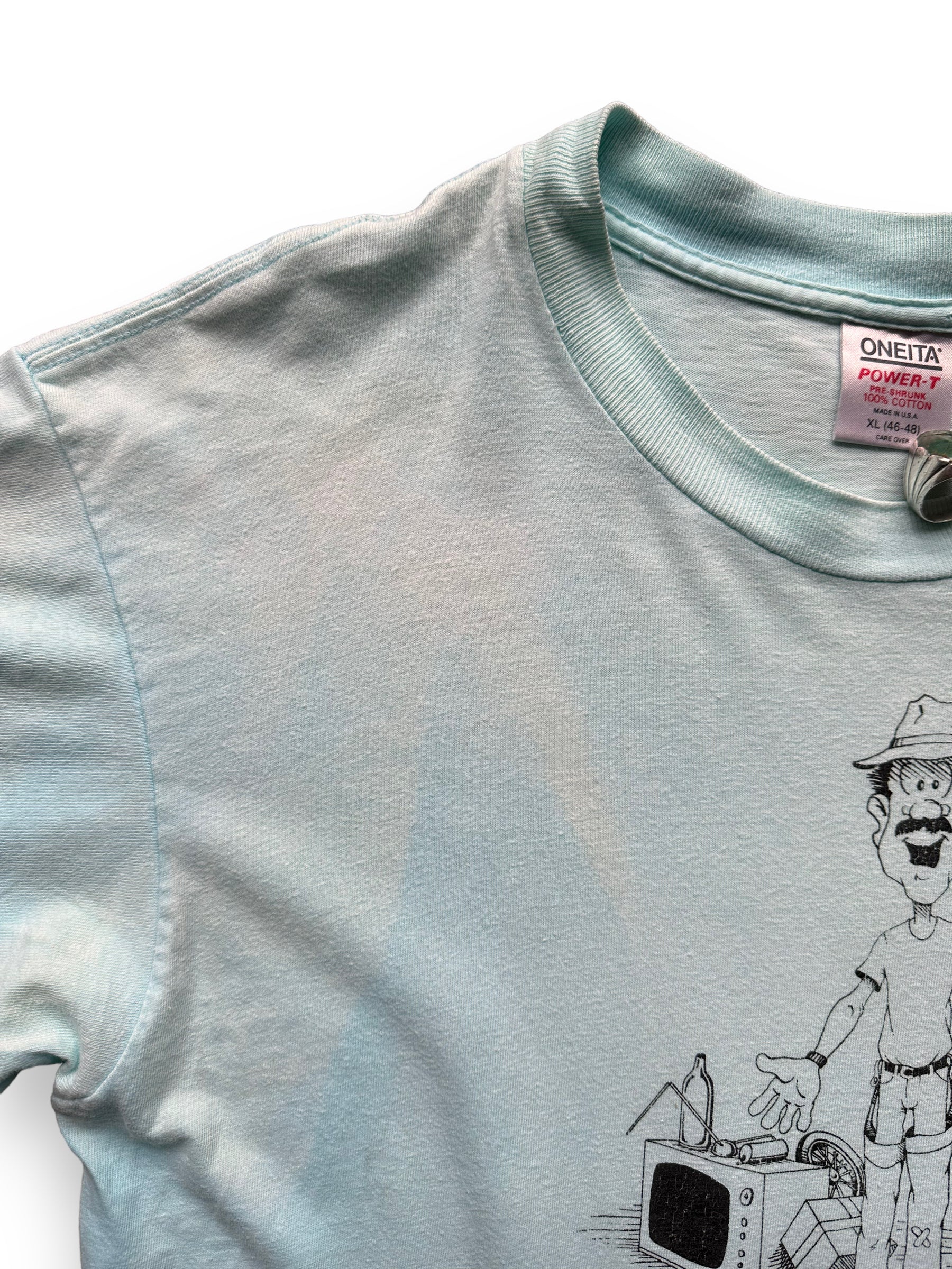 Sun Faded Shoulder View on Vintage Dumpster Divers Unite Tee SZ XL | Vintage Junk Collector T-Shirts Seattle | Barn Owl Vintage Tees Seattle