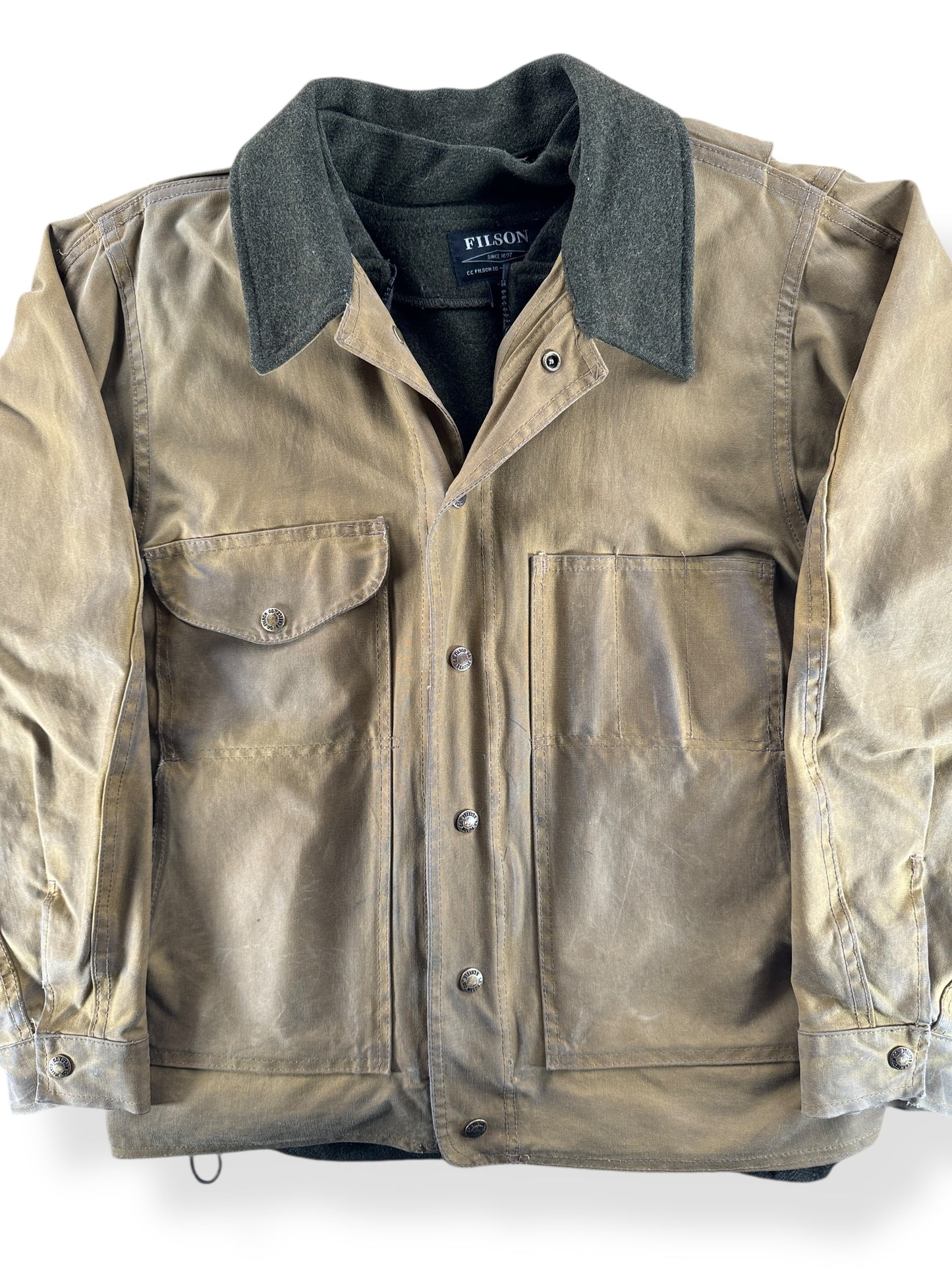 Front Close Up of Modern Filson Tin Cloth Jacket With Liner SZ M
