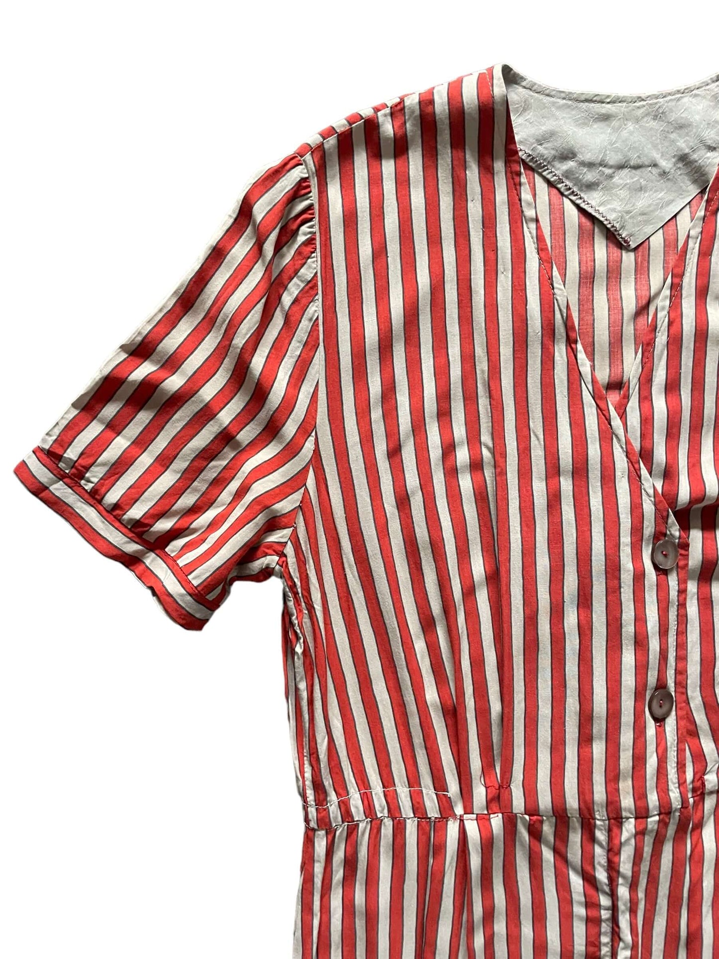 Front right side view of Vintage Striped Rayon Dress SZ M | Barn Owl Vintage Dresses| Seattle Vintage Ladies Clothing