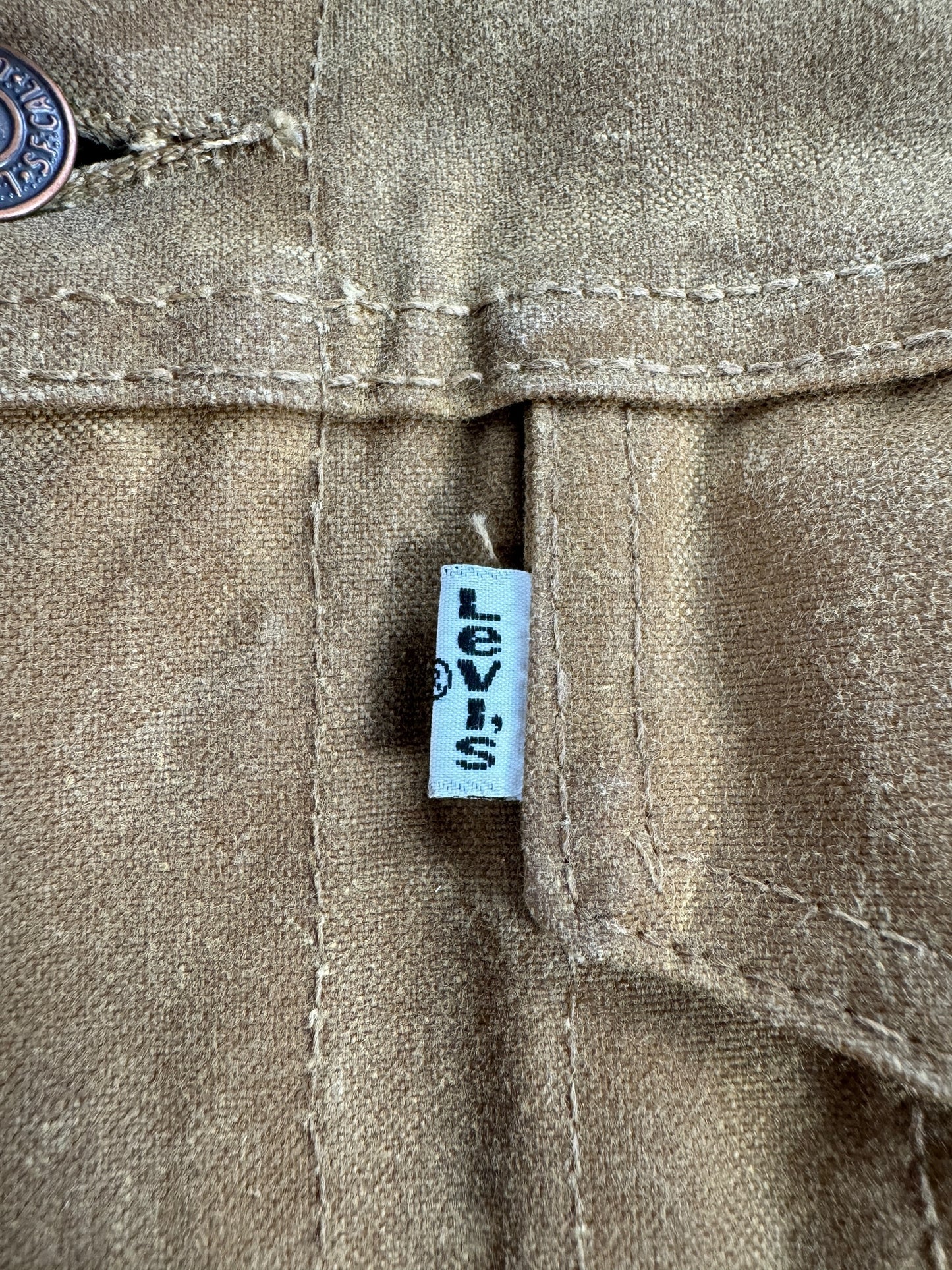 Levi's Tab on Modern FIlson X Levis Tan Trucker Jacket SZ XL