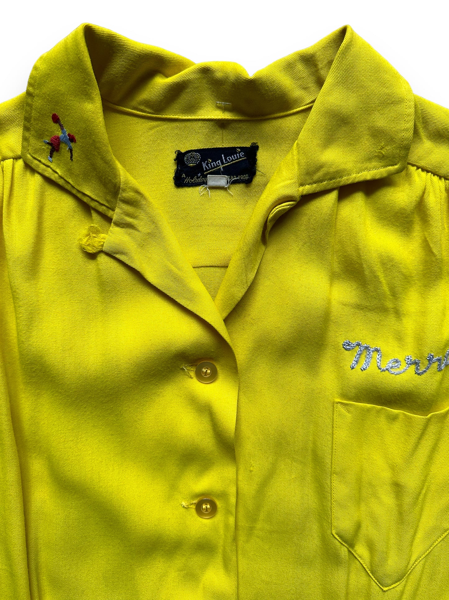 collar of Vintage Ski Bowl Chainstitched Ladies Bowling Shirt SZ 34 | Vintage Bowling Shirt Seattle | Barn Owl Vintage Seattle