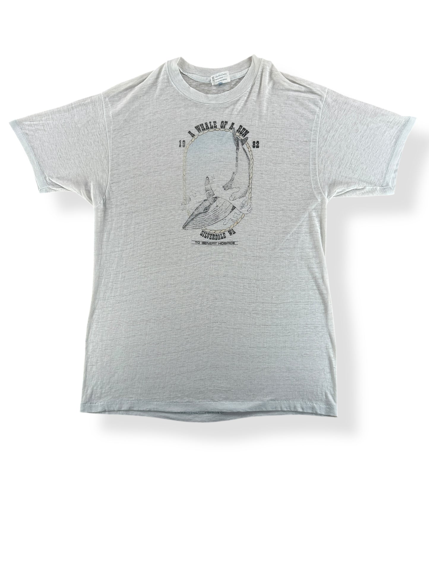 Front of Vintage Paper Thin Whale of a Run Silverdale WA Tee SZ L
