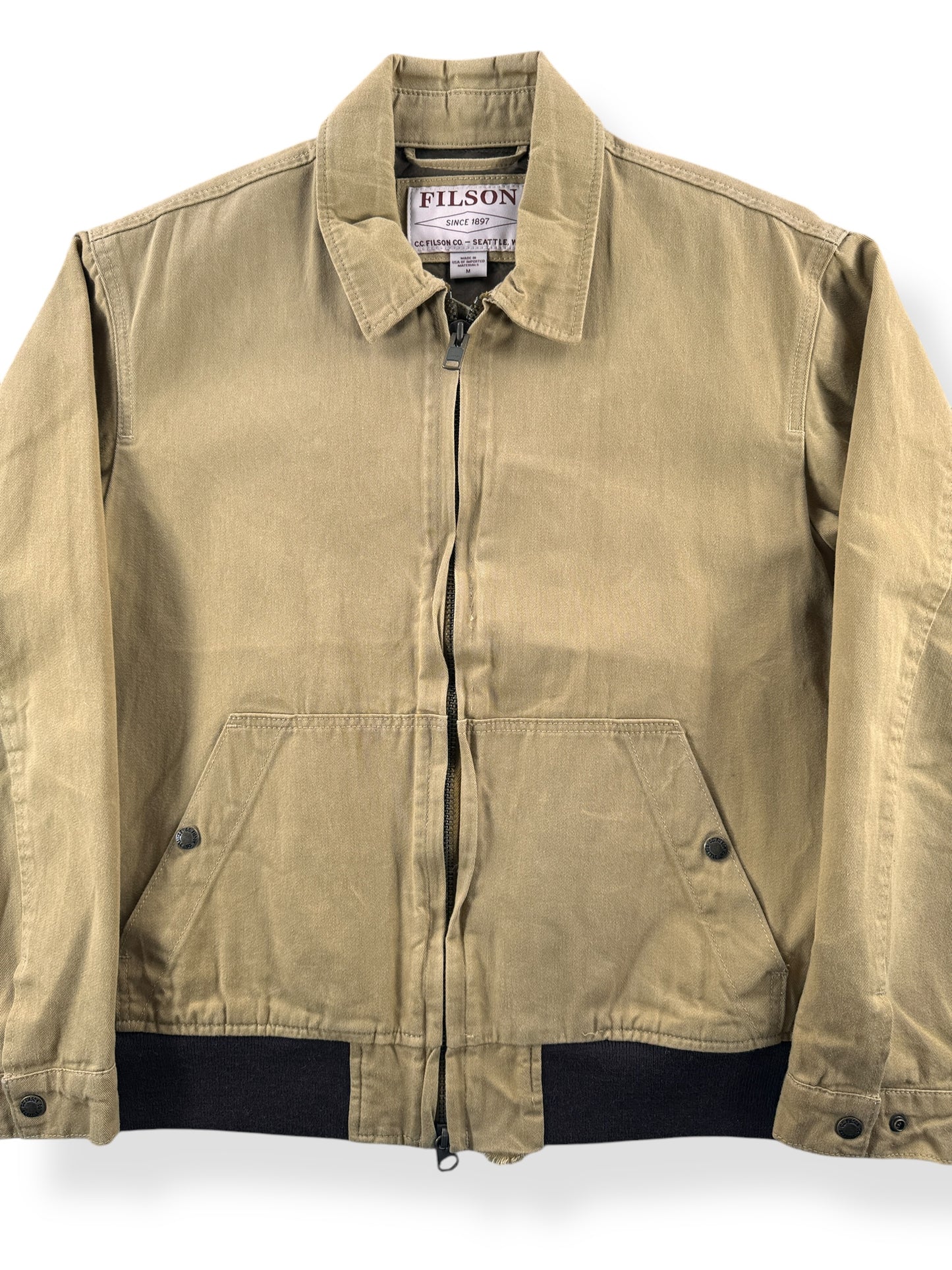 Front Close Up of Modern Filson Dry Wax Work Jacket Sample SZ M
