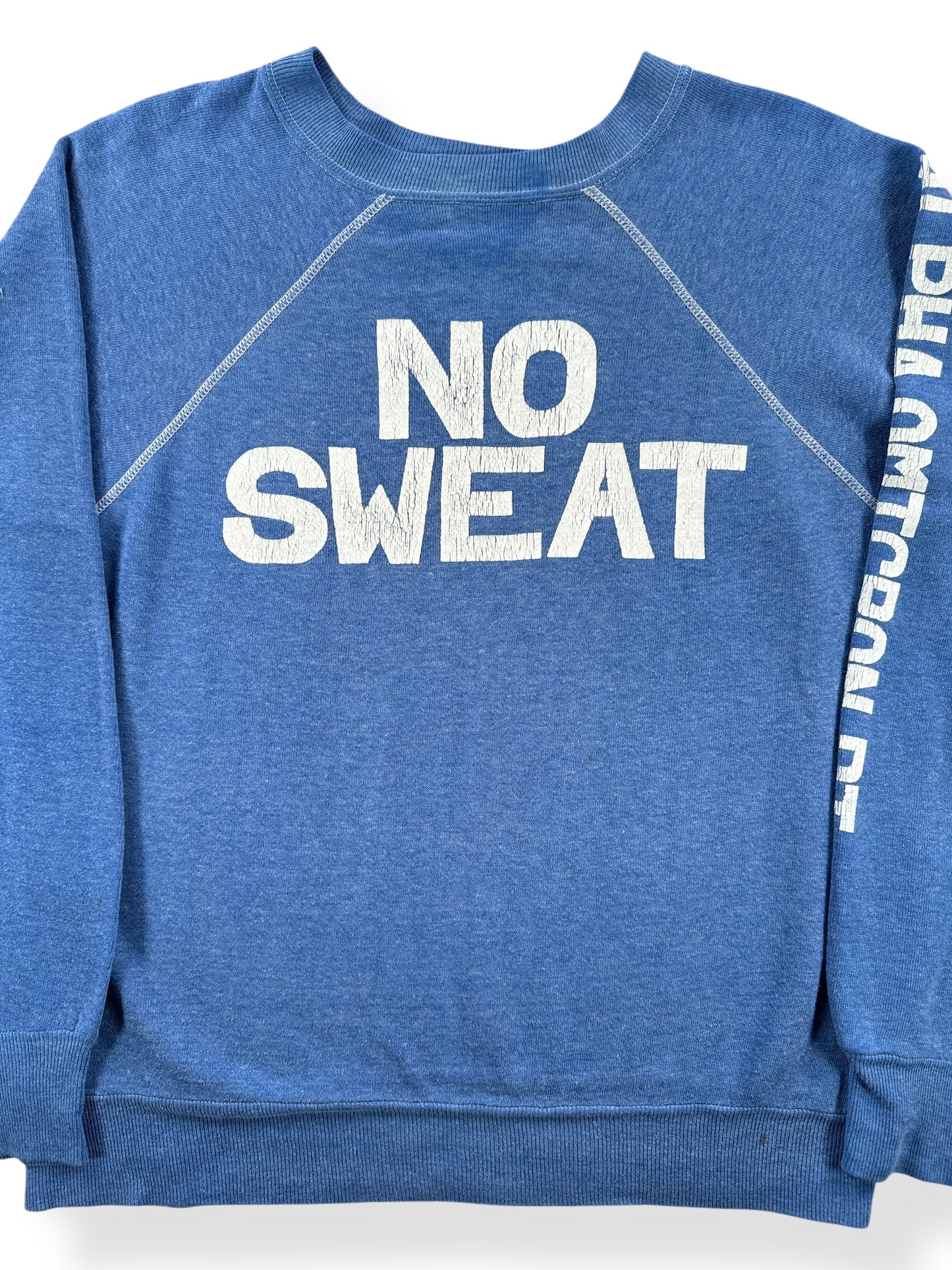 Front Close Up of Vintage No Sweat Frat Crewneck SZ S