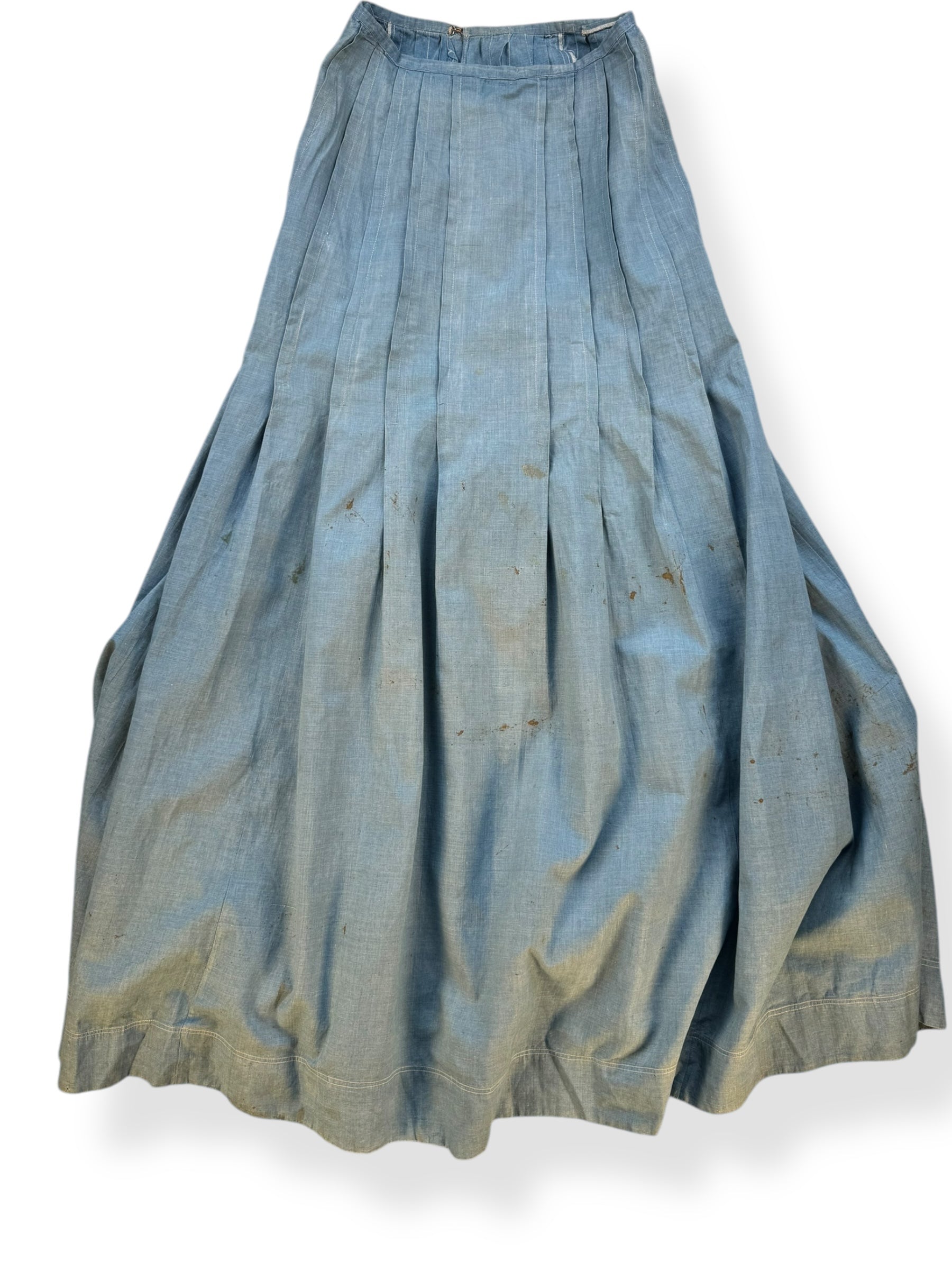 Front view of Early 1900s Antique Chambray Skirt S
