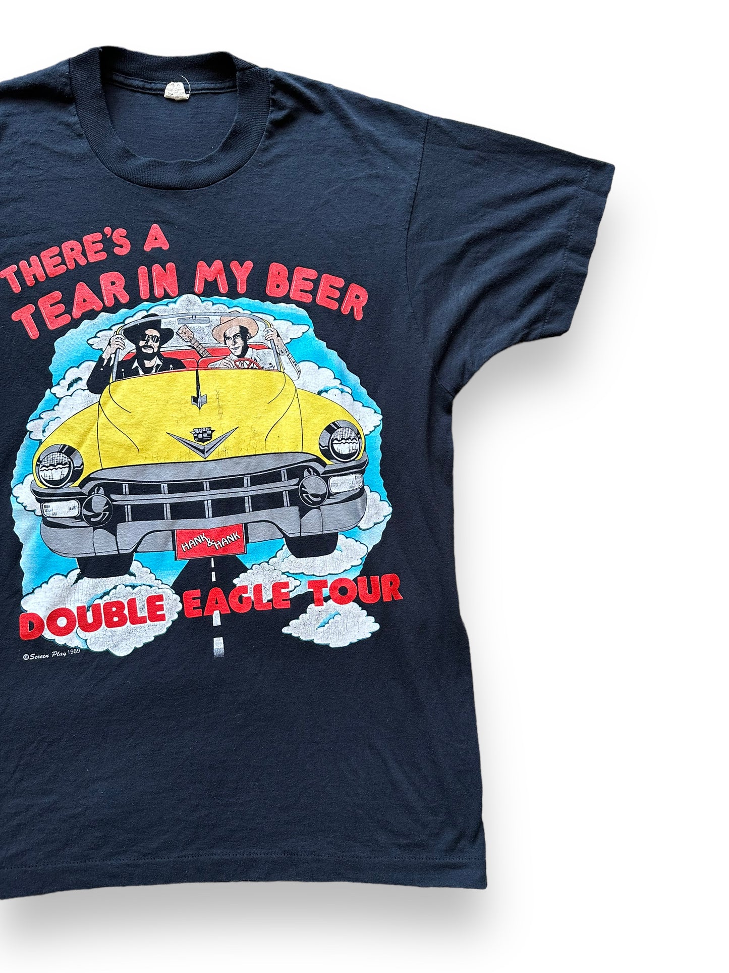 Front Left View of Vintage Hank Williams Jr There's a Tear In My Beer Tee SZ L | Vintage Country Music Tees Seattle | Barn Owl Vintage Goods