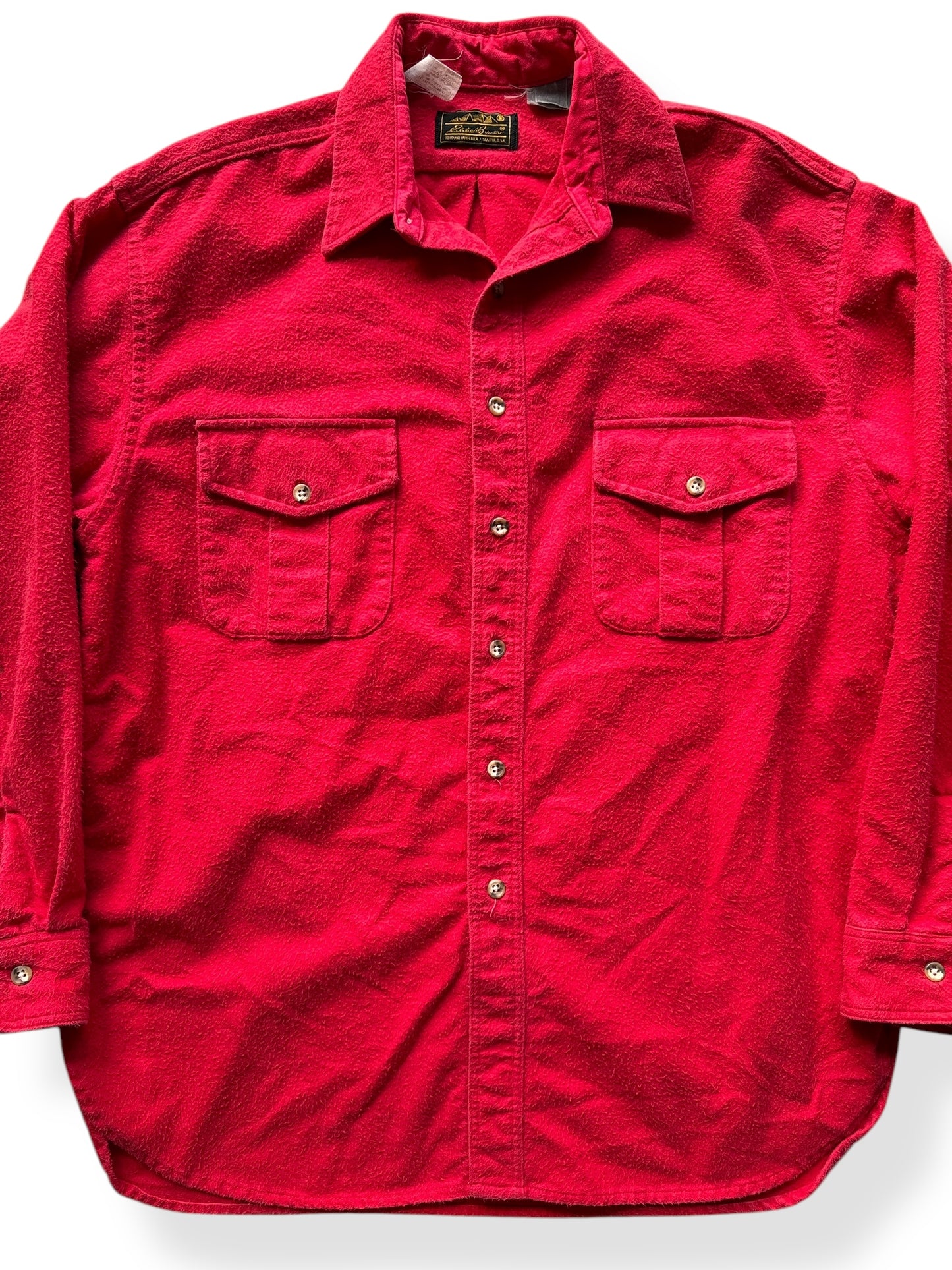 Front Close Up of Vintage Red Eddie Bauer Chamois Shirt SZ XL