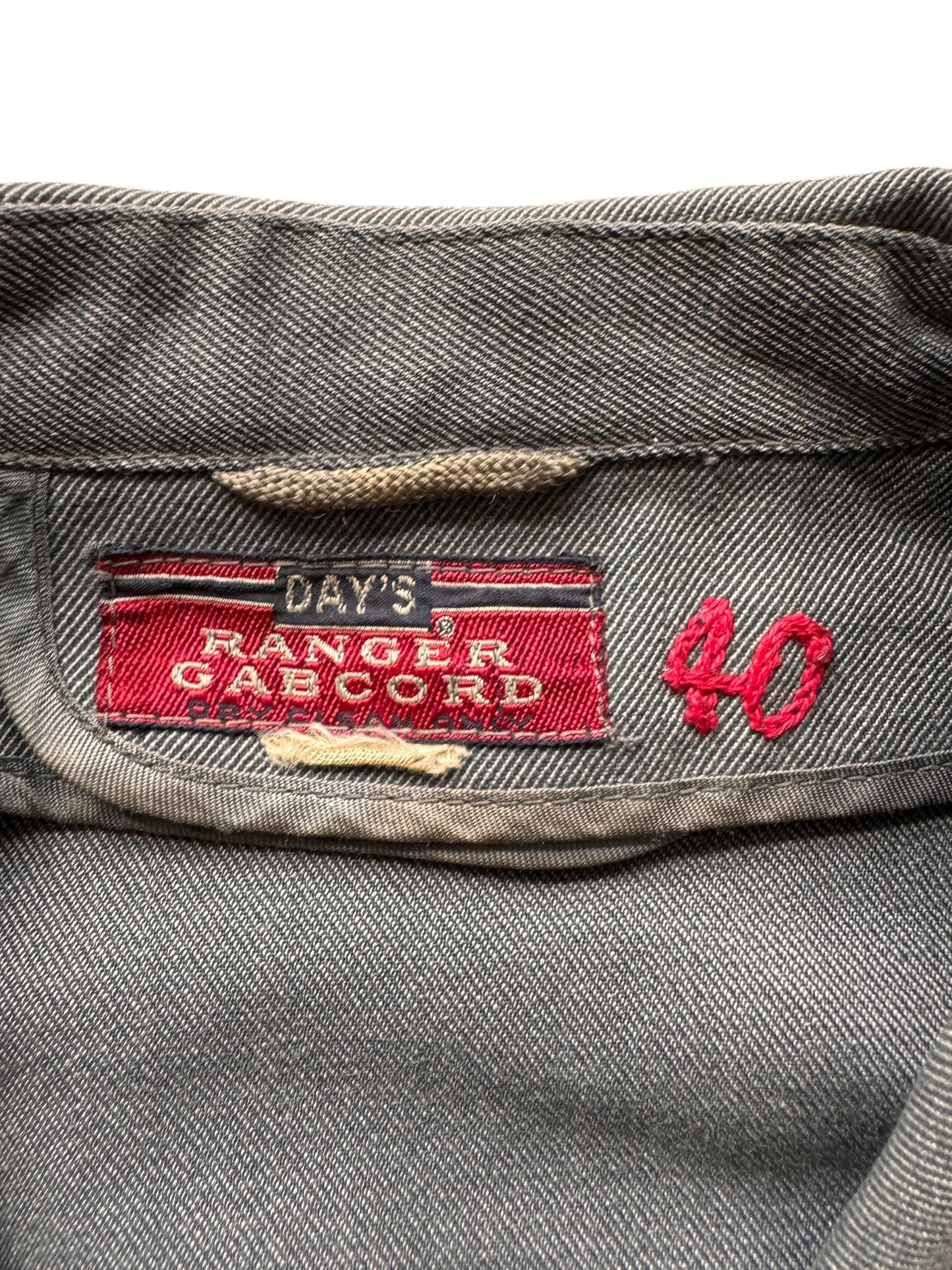 Label on Vintage Days Ranger Gabcord Gabardine Work Jacket SZ 40