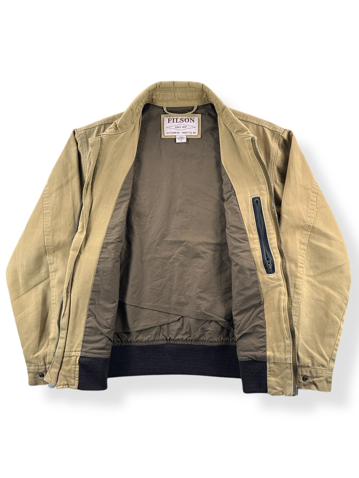 Inside of Modern Filson Dry Wax Work Jacket Sample SZ M