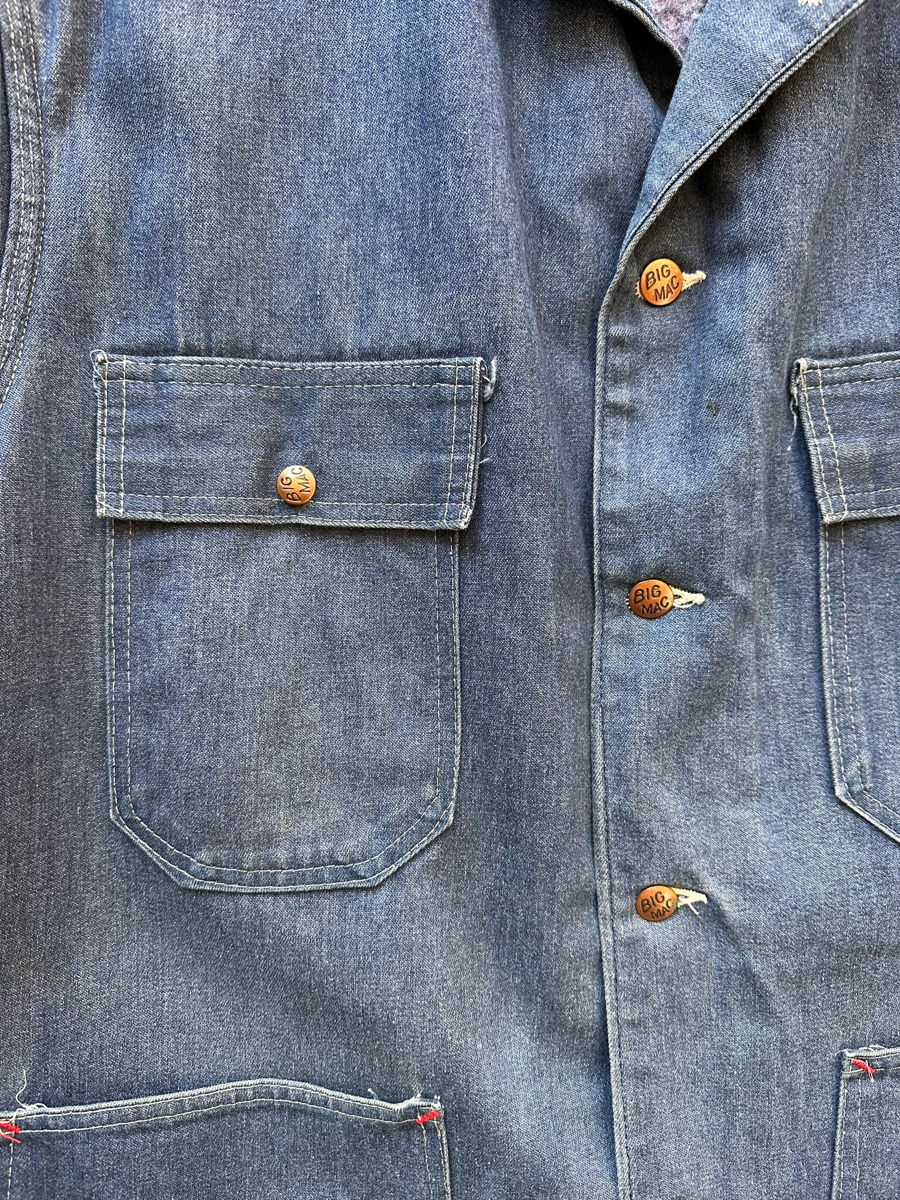 Pocket View of Vintage Big Mac Blanket Lined Denim Chore Coat SZ XL | Vintage Denim Chore Coat | Barn Owl Vintage Seattle