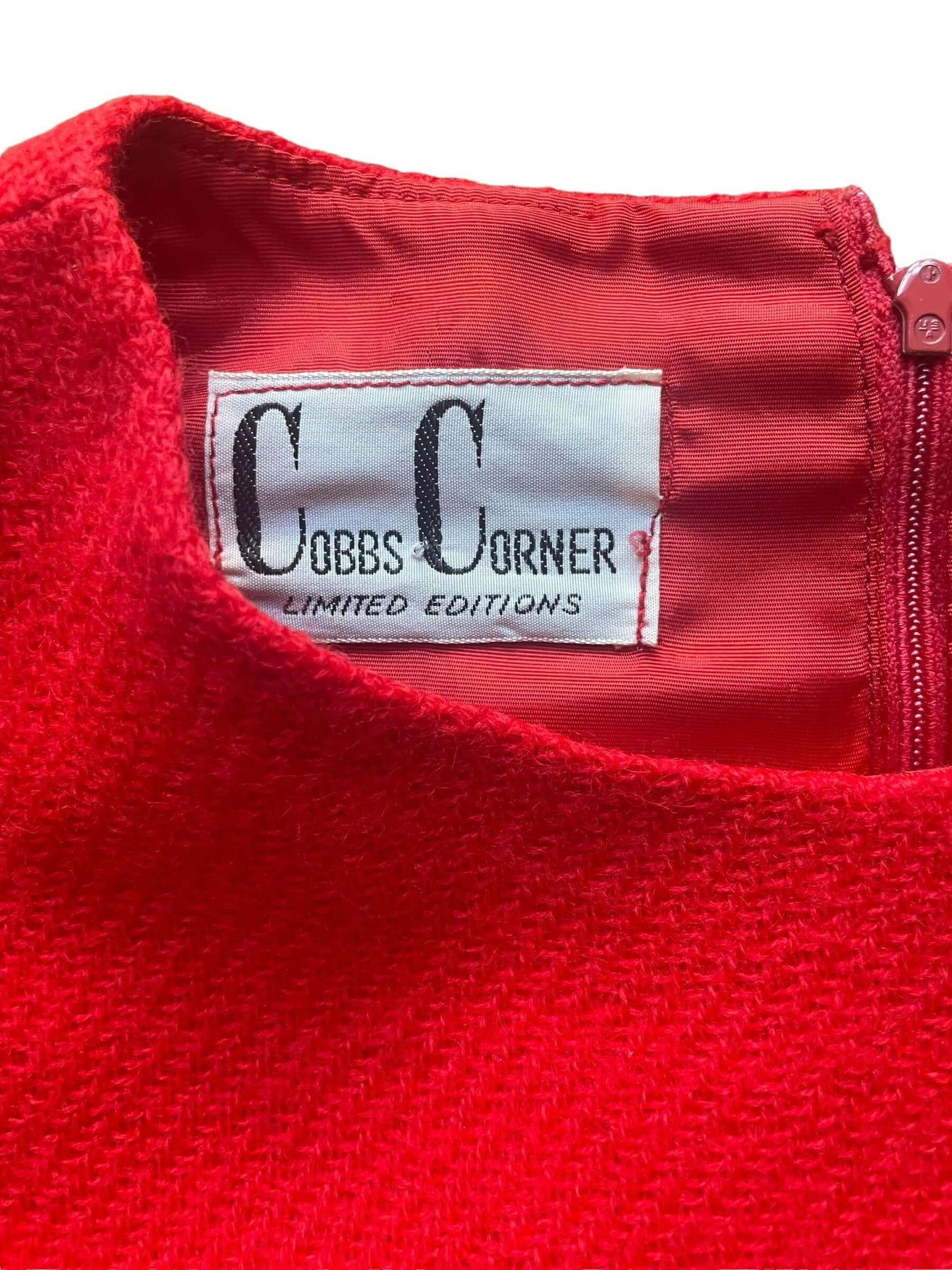 Tag view of Vintage 1960s Cobb's Corner Red Mod Dress SZ M | Barn Owl True Vintage | Seattle Vintage Dresses
