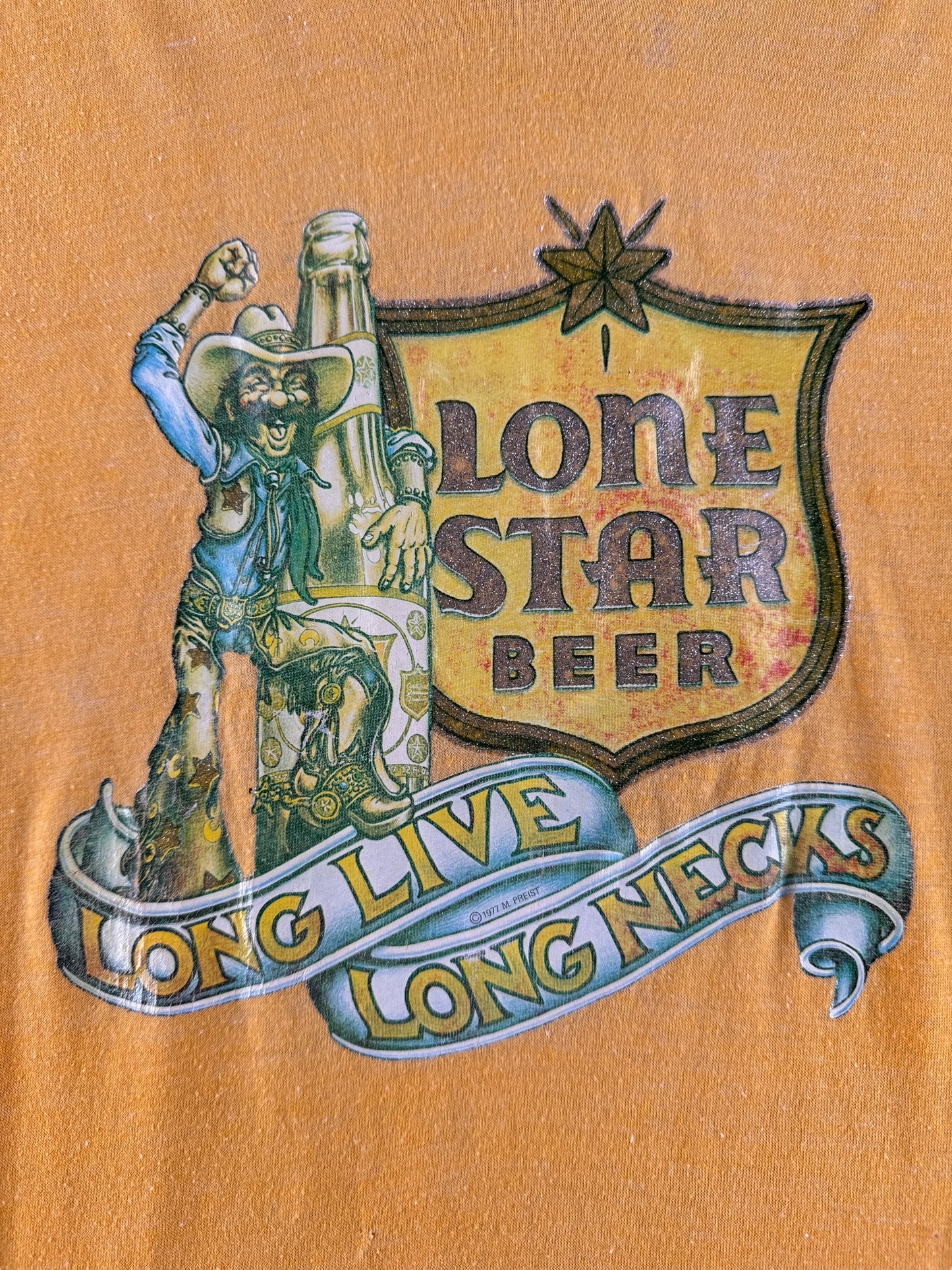 Front Graphic of Vintage Lone Star Beer Heat Pressed Tee SZ M