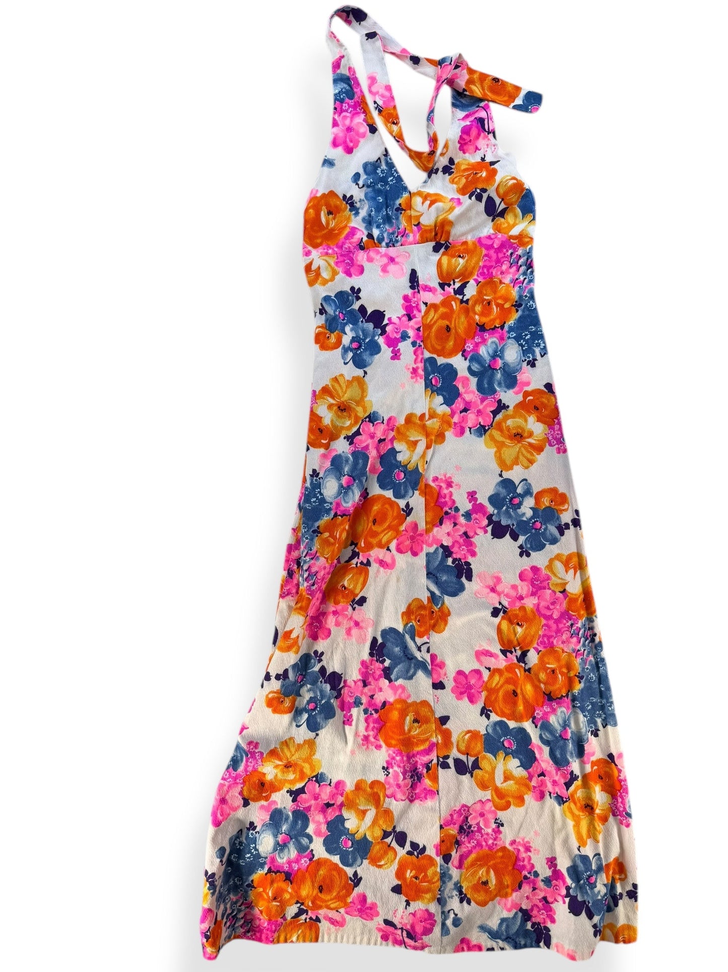 Front view of 1960s Handmade Halter Aloha Maxi Dress S