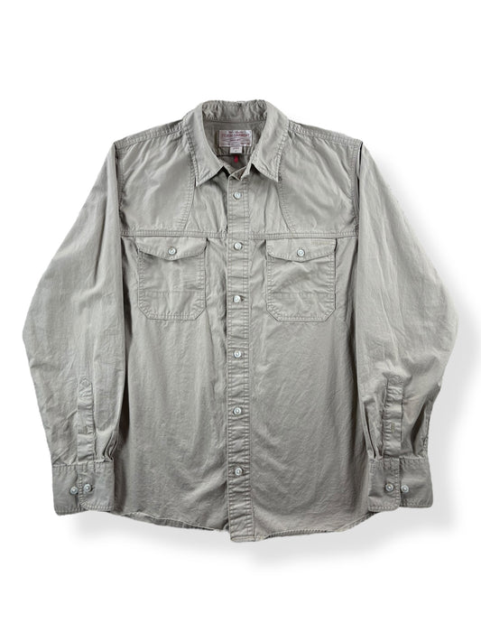 Front Close Up of Modern Filson Khaki Safari Shirt SZ M