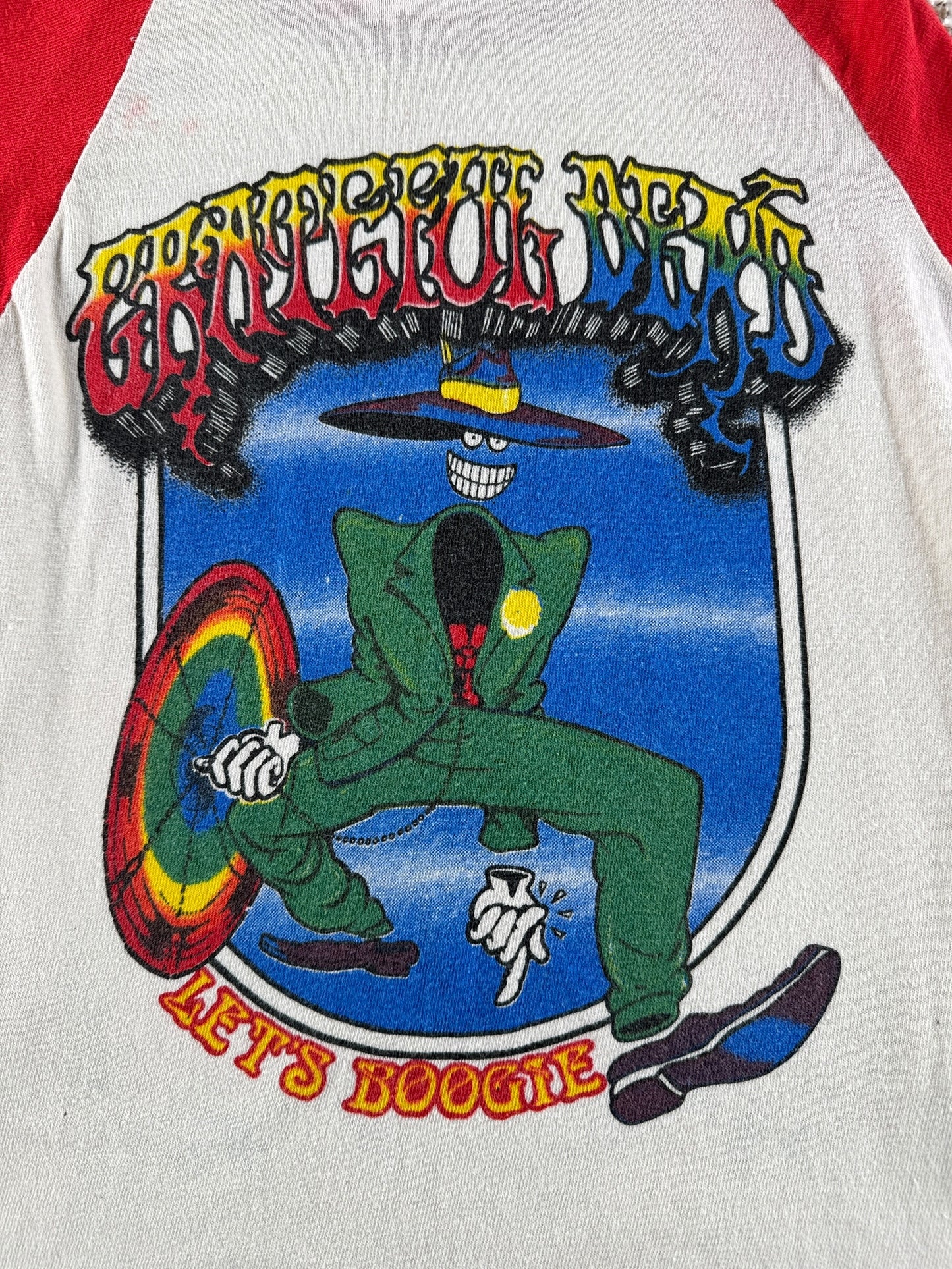 Back Graphic of Vintage Grateful Dead Let's Boogie Parking Lot Boot Raglan Tee SZ S