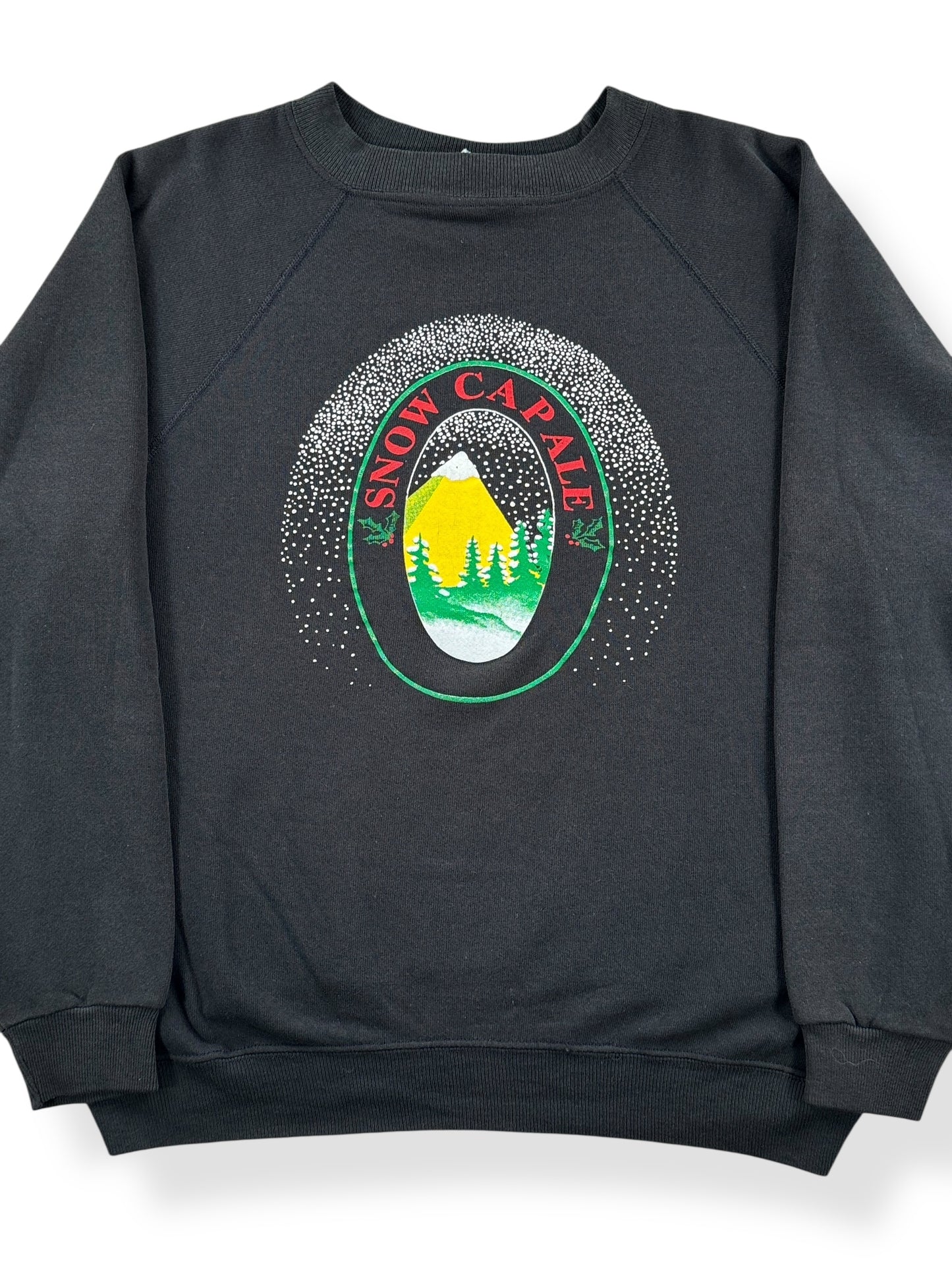 Front Close Up of Vintage Festive Snowcap Ale Crewneck SZ L