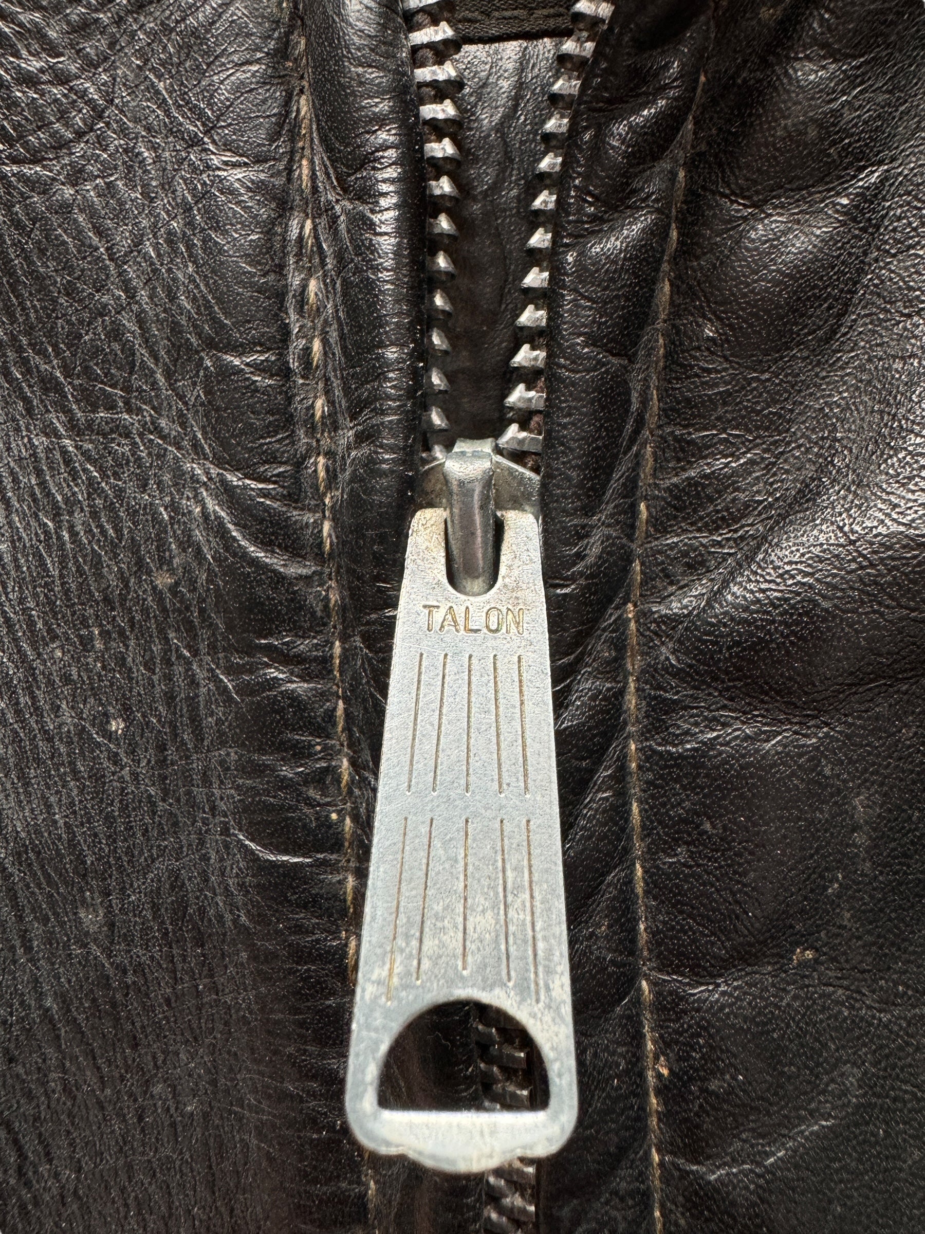 Talon Zipper on Vintage Brooks Leather Moto Leather Jacket SZ 42