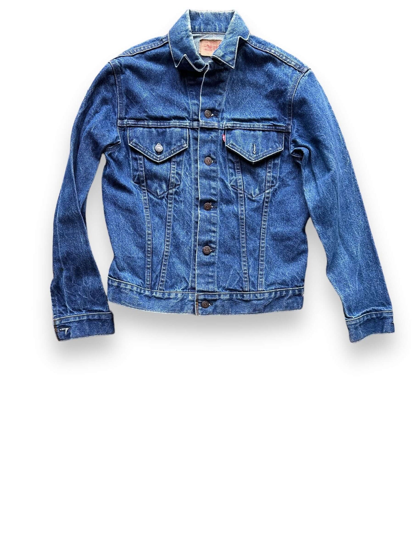 Front View of Vintage Dark 2-Pocket Levi's Type III Denim Jacket SZ 38 | Vintage Denim Jacket Seattle | Seattle Vintage Denim