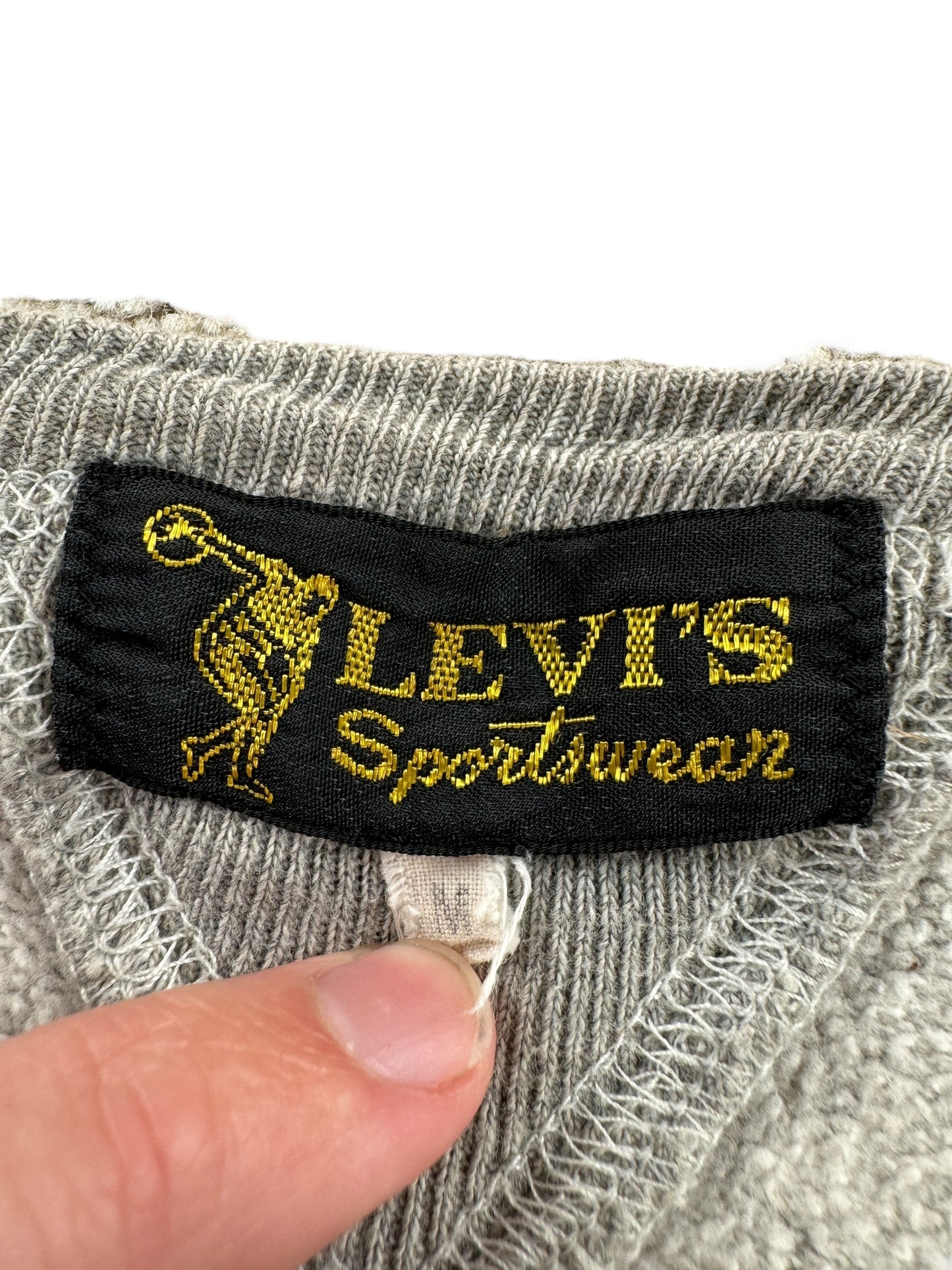 Tag on Modern LVC Double V Cutoff Sweatshirt Repro SZ M