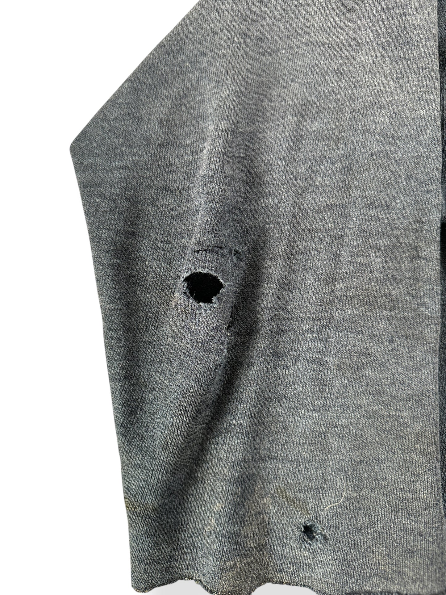 Holes on Right Sleeve of Vintage Chopped Up Navy Annapolis Sweatshirt SZ L