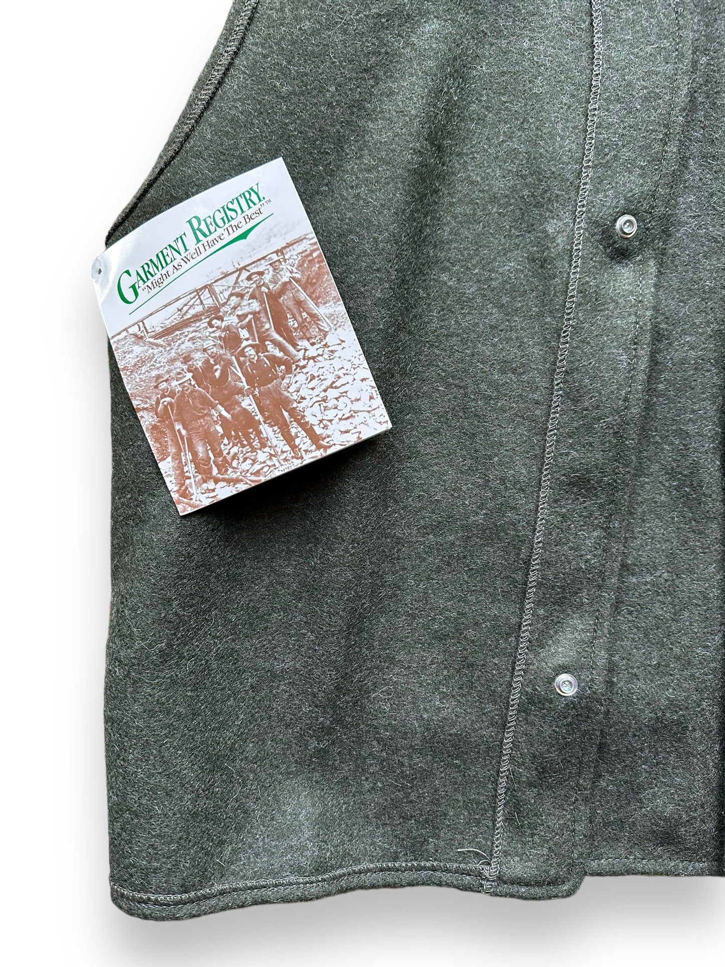 Garment Registry Tag View on Vintage Deadstock Filson Mackinaw Wool Liner SZ L | Vintage Filson Workwear Seattle | Barn Owl Vintage