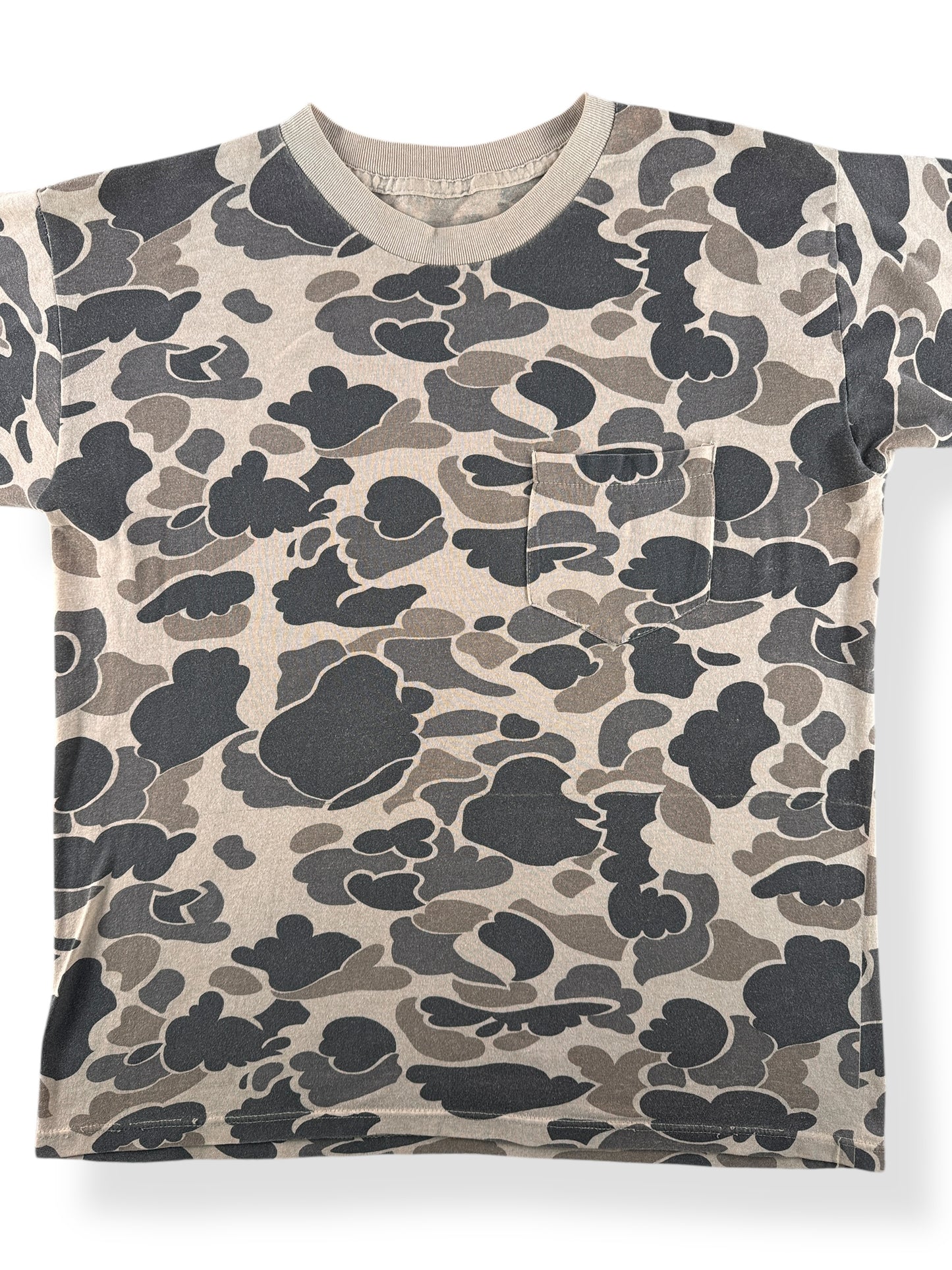 Front Close Up of Vintage Camo Pocket Tee SZ L