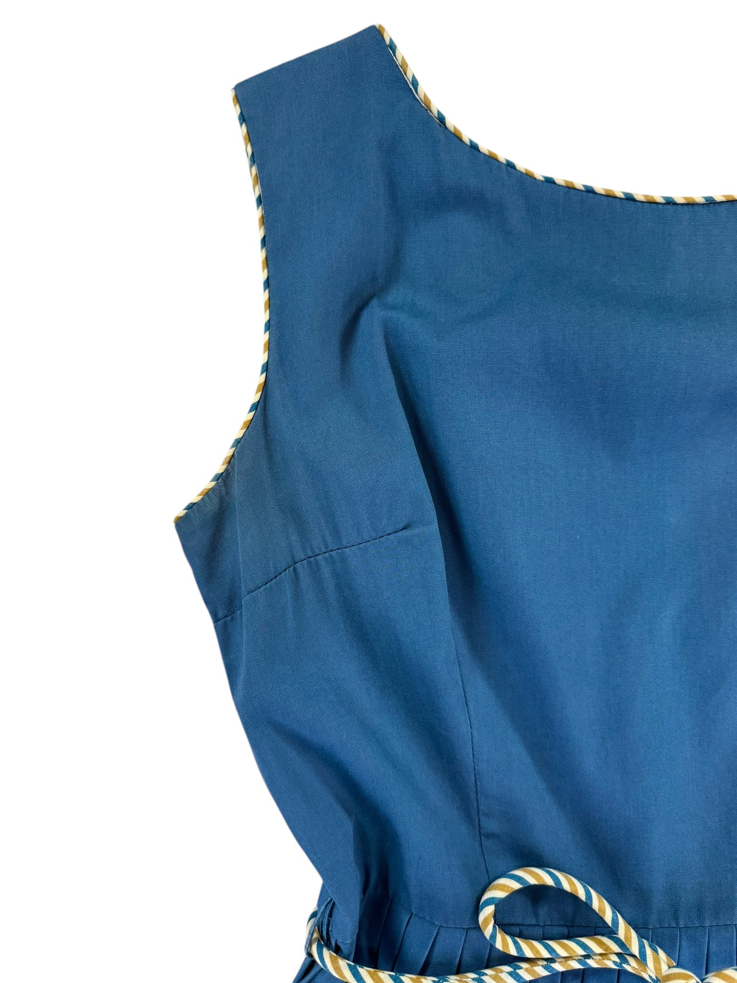 Front right shoulder of 1950s Blue Cotton Dress M