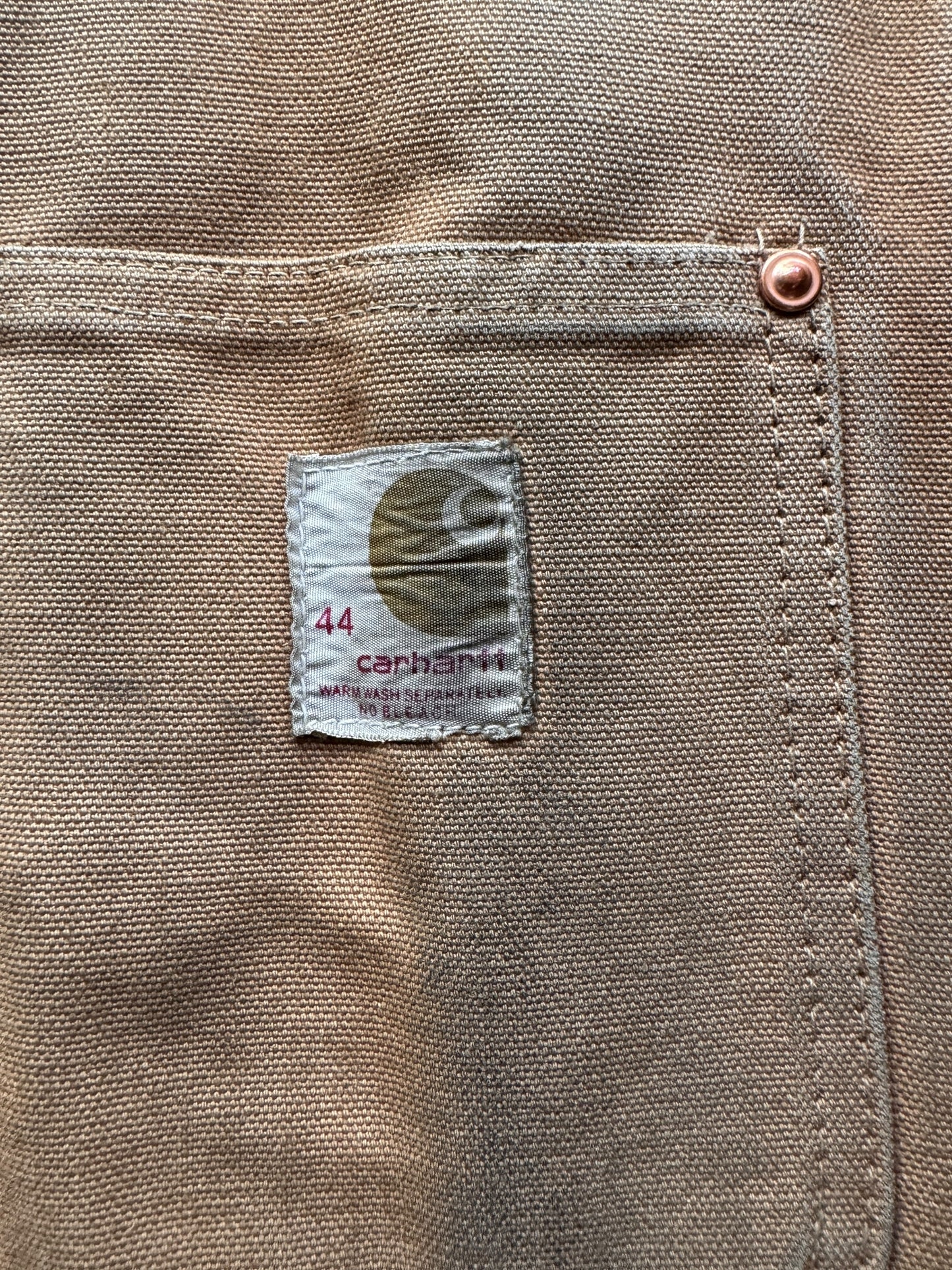 pocket tag on Vintage 70's Carhartt Chore Jacket SZ 44