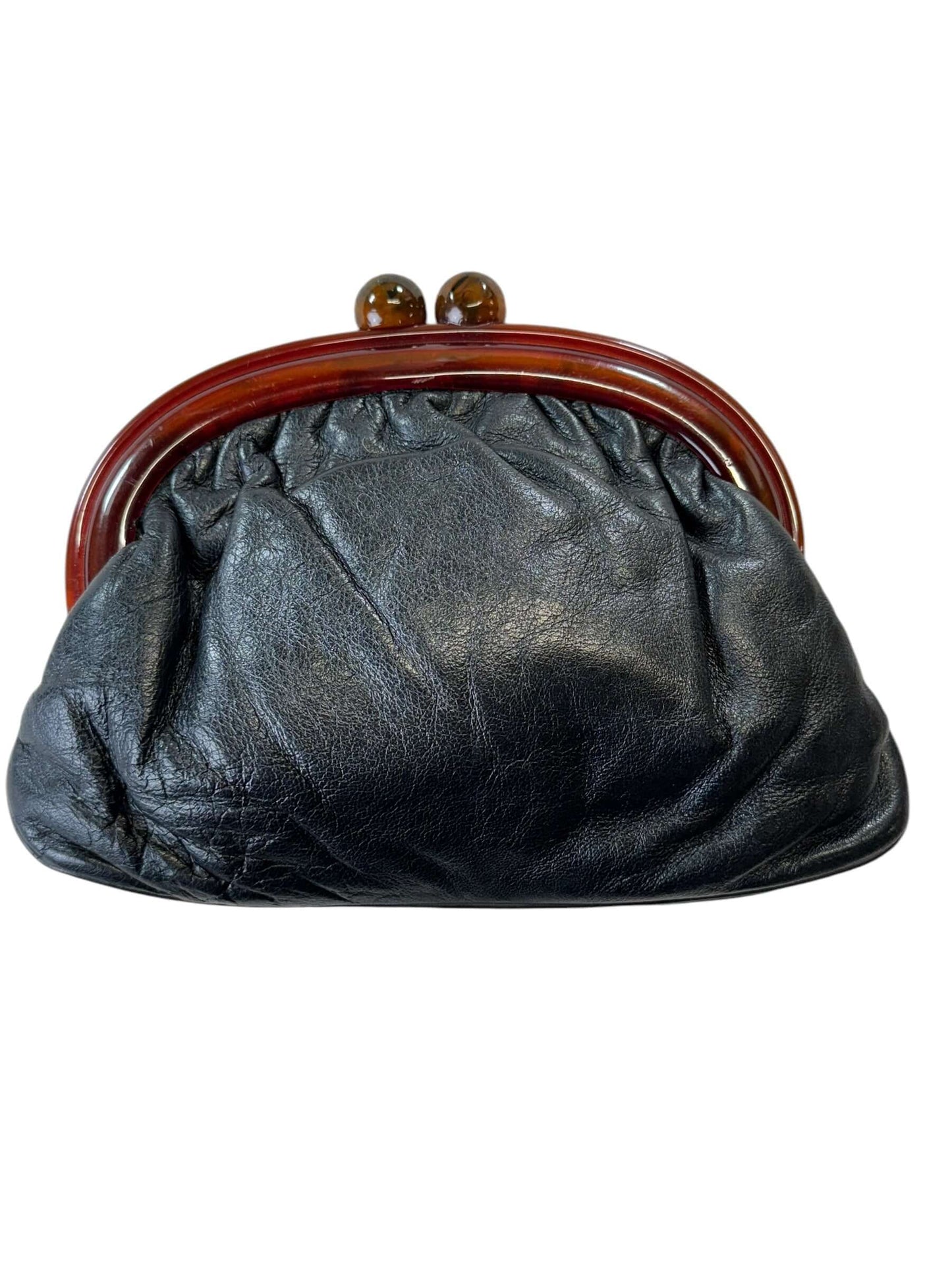 Side 2 of 1950s Black Leather Clutch with Lucite Handle