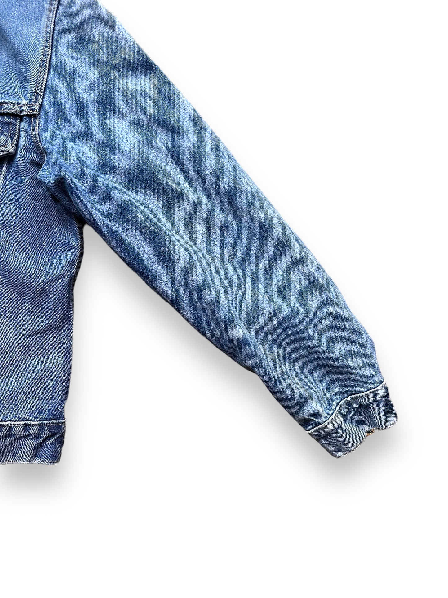 Front Left Sleeve on Vintage Levis Type 3 Denim Trucker Jacket SZ 42 | Vintage Levis Jacket Seattle | Seattle Vintage Denim Clothing