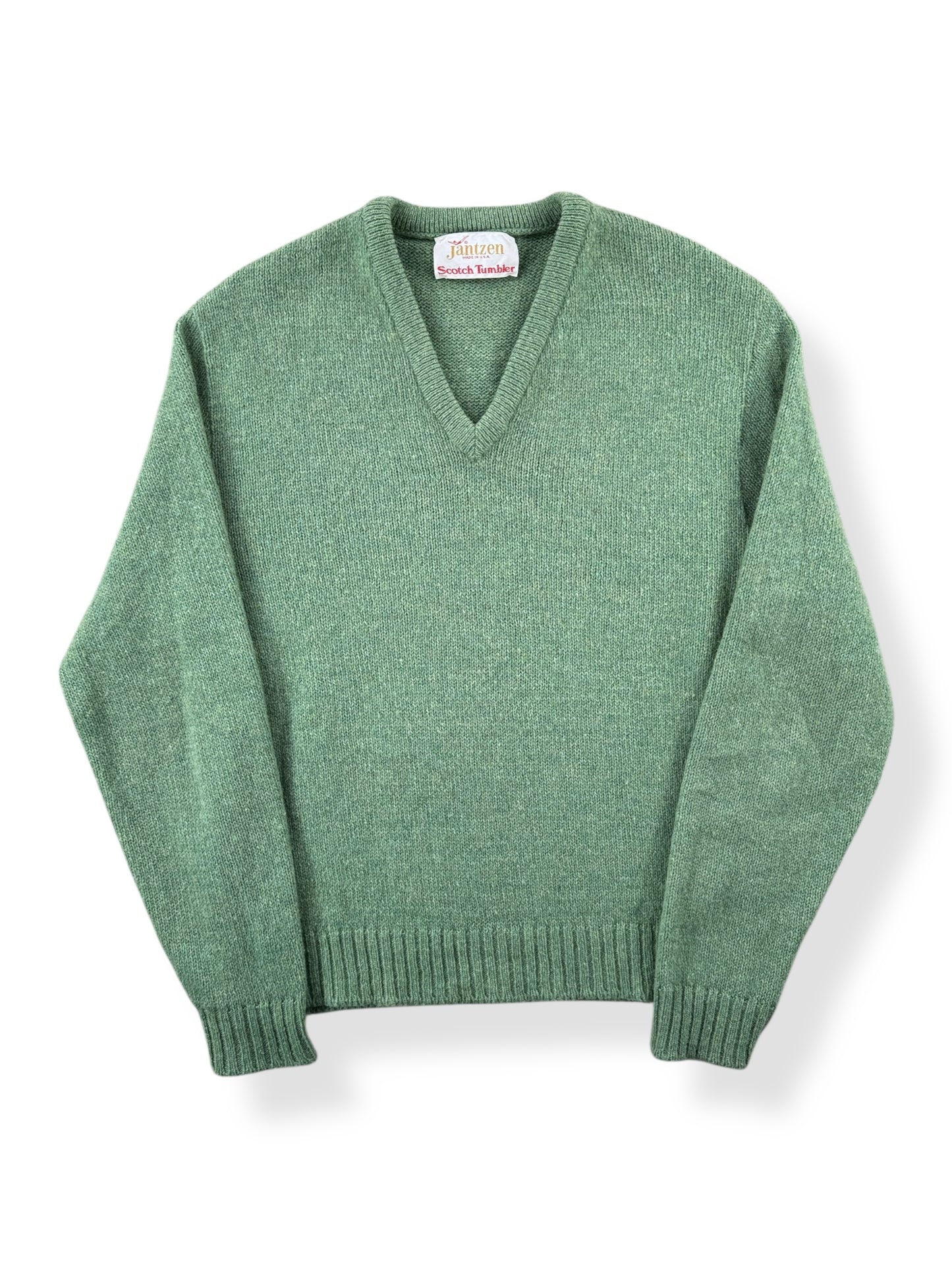 Front of Vintage Jantzen Scotch Tumbler V Neck Sweater SZ M