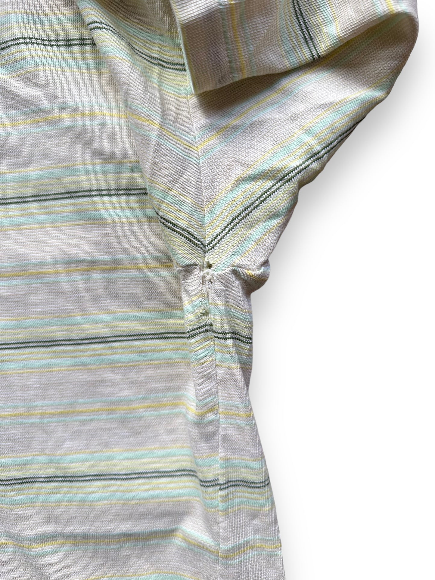 Small Hole in Left Armpit of Vintage Mister Man Striped Tee SZ M | Vintage Striped Shirts Seattle | Barn Owl Vintage Tees Seattle